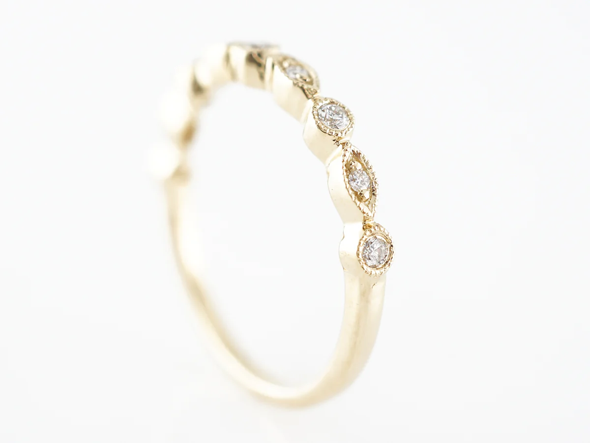 Thin Bezel Diamond Milgrain Wedding Band in Yellow Gold - Image 4