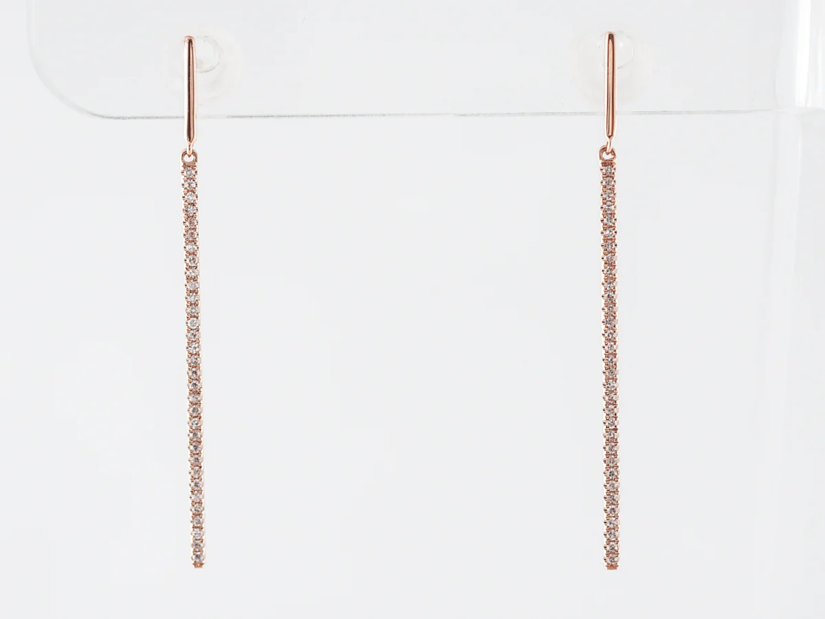 Thin Diamond Dangle Earrings in 18k Rose Gold