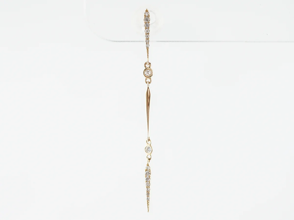 Thin Diamond Dangle Earrings in 18k Yellow Gold - Image 3