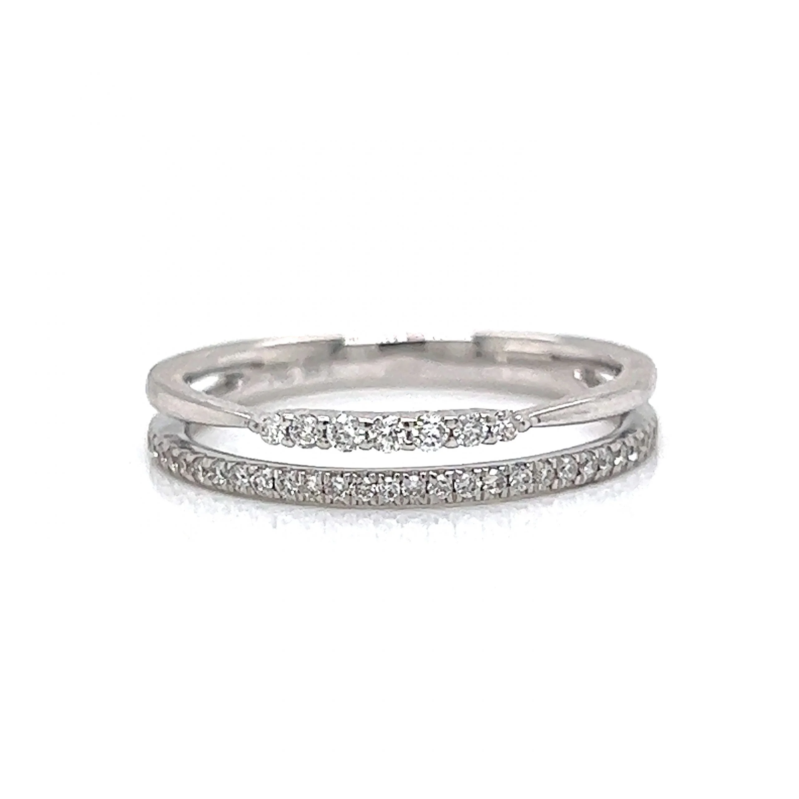 Thin Double Band Pave Diamond Stacking Ring in 14k White Gold
