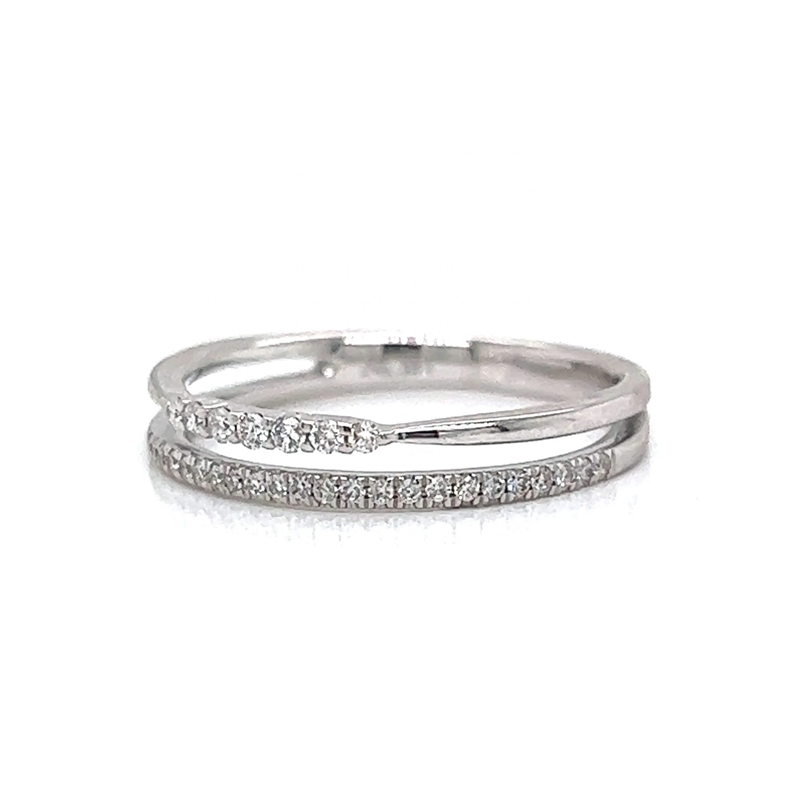 Thin Double Band Pave Diamond Stacking Ring in 14k White Gold - Image 2