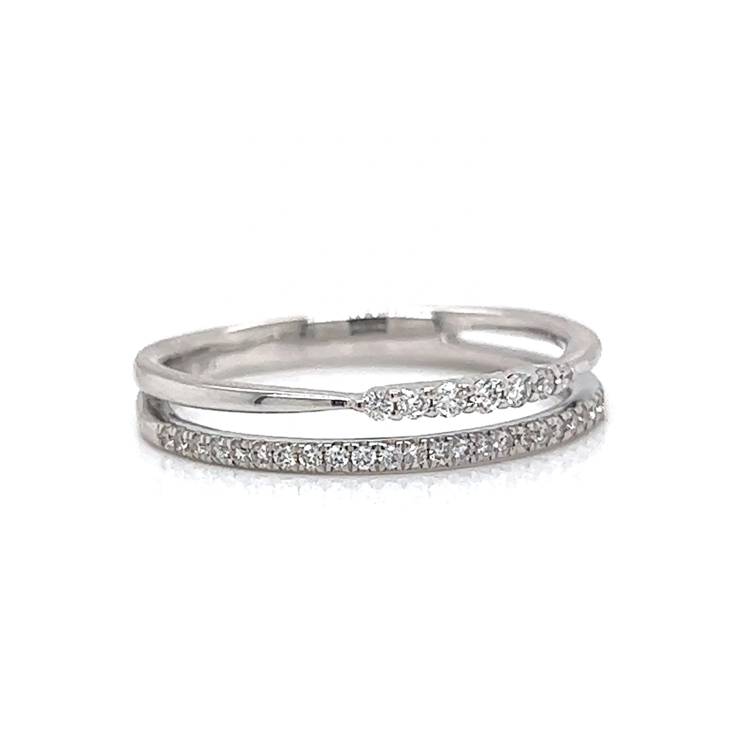 Thin Double Band Pave Diamond Stacking Ring in 14k White Gold - Image 3