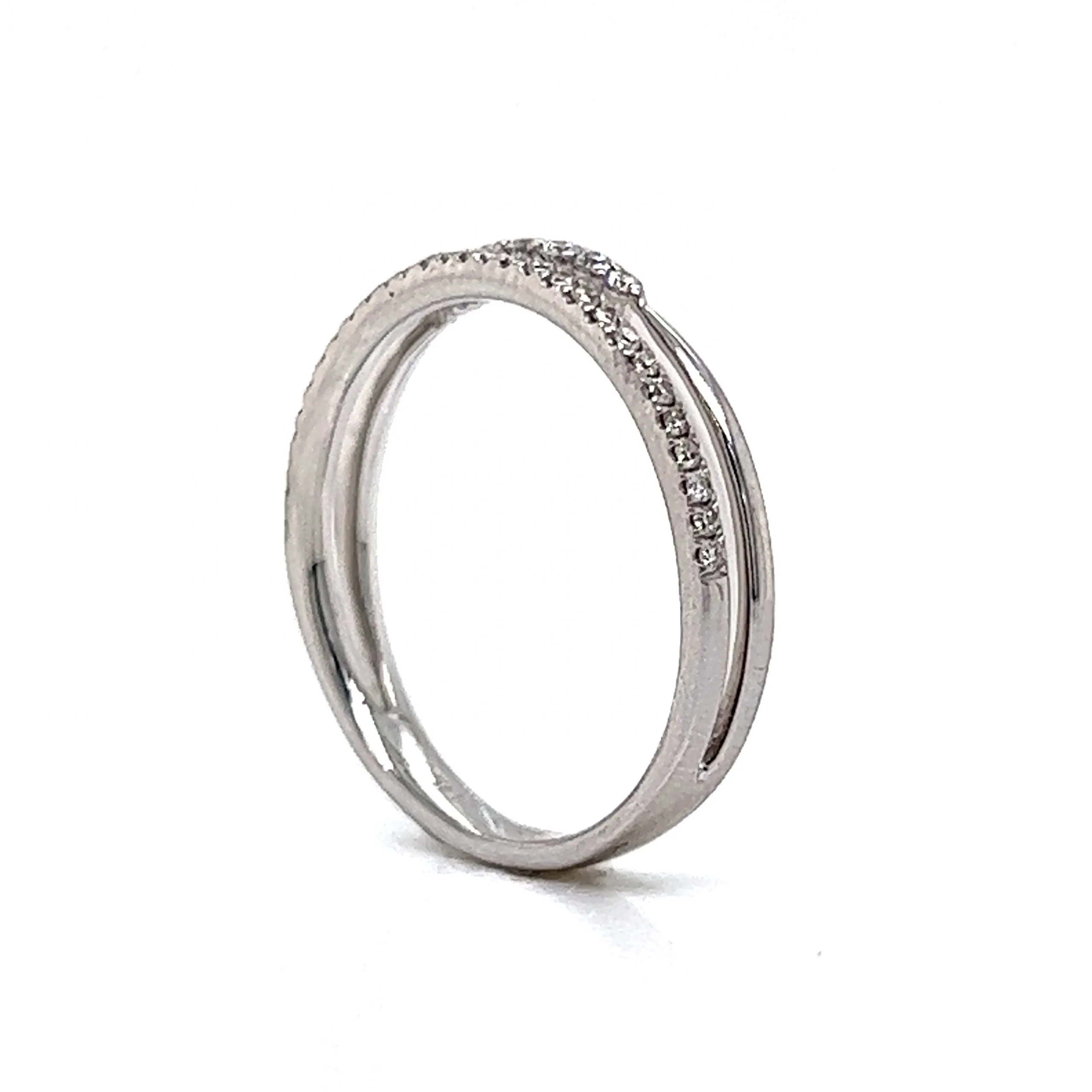 Thin Double Band Pave Diamond Stacking Ring in 14k White Gold - Image 5