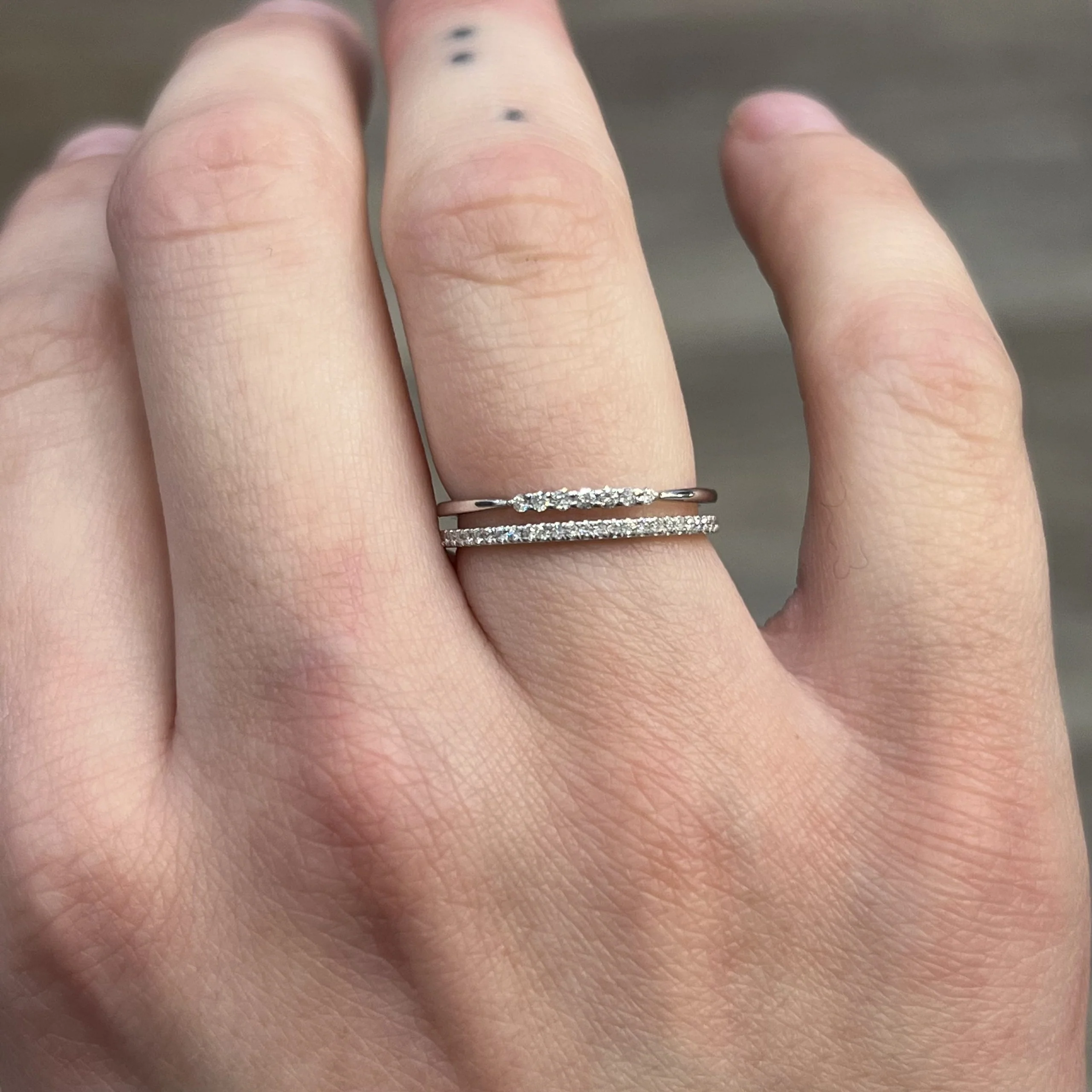 Thin Double Band Pave Diamond Stacking Ring in 14k White Gold - Image 6
