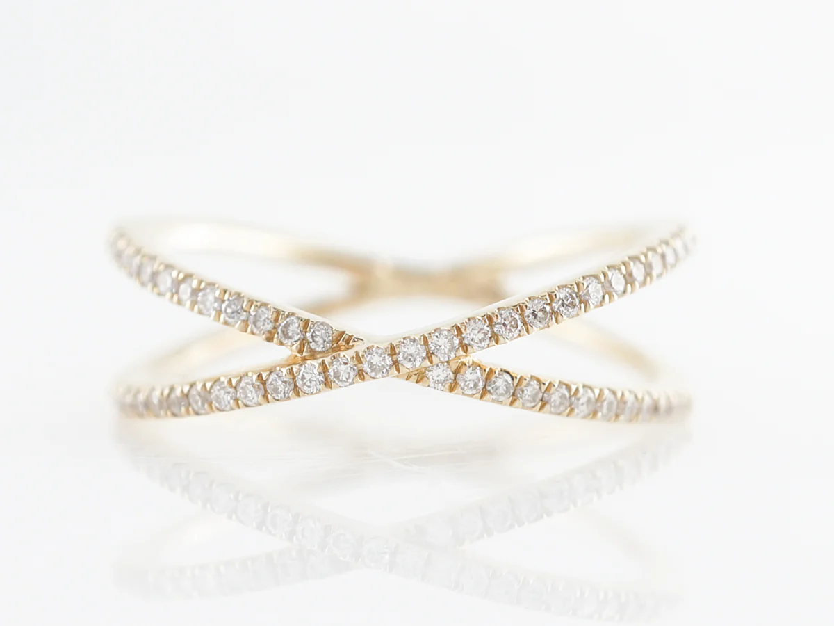 Thin Double Band with Diamonds in 14k Yellow Gold