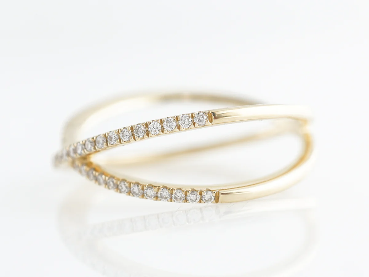 Thin Double Band with Diamonds in 14k Yellow Gold - Image 2