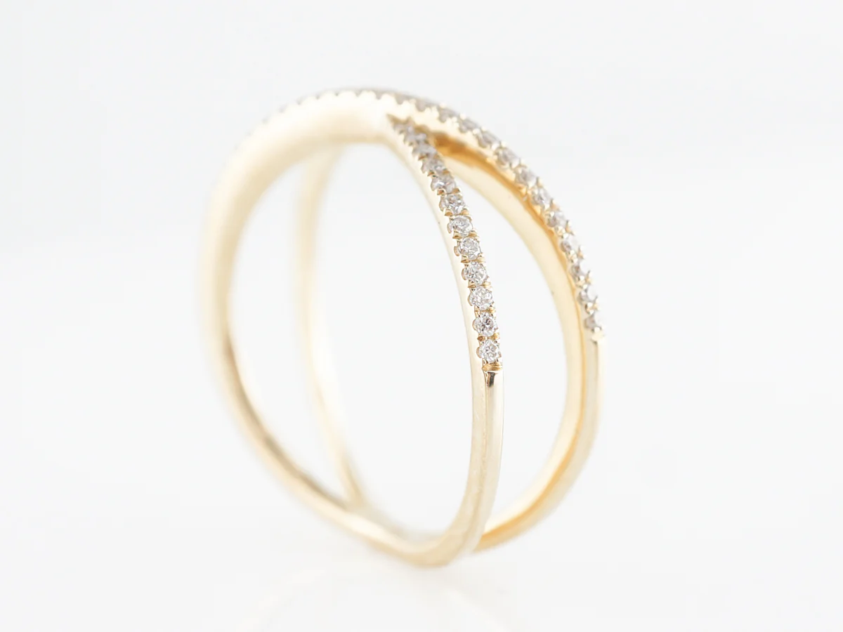 Thin Double Band with Diamonds in 14k Yellow Gold - Image 4
