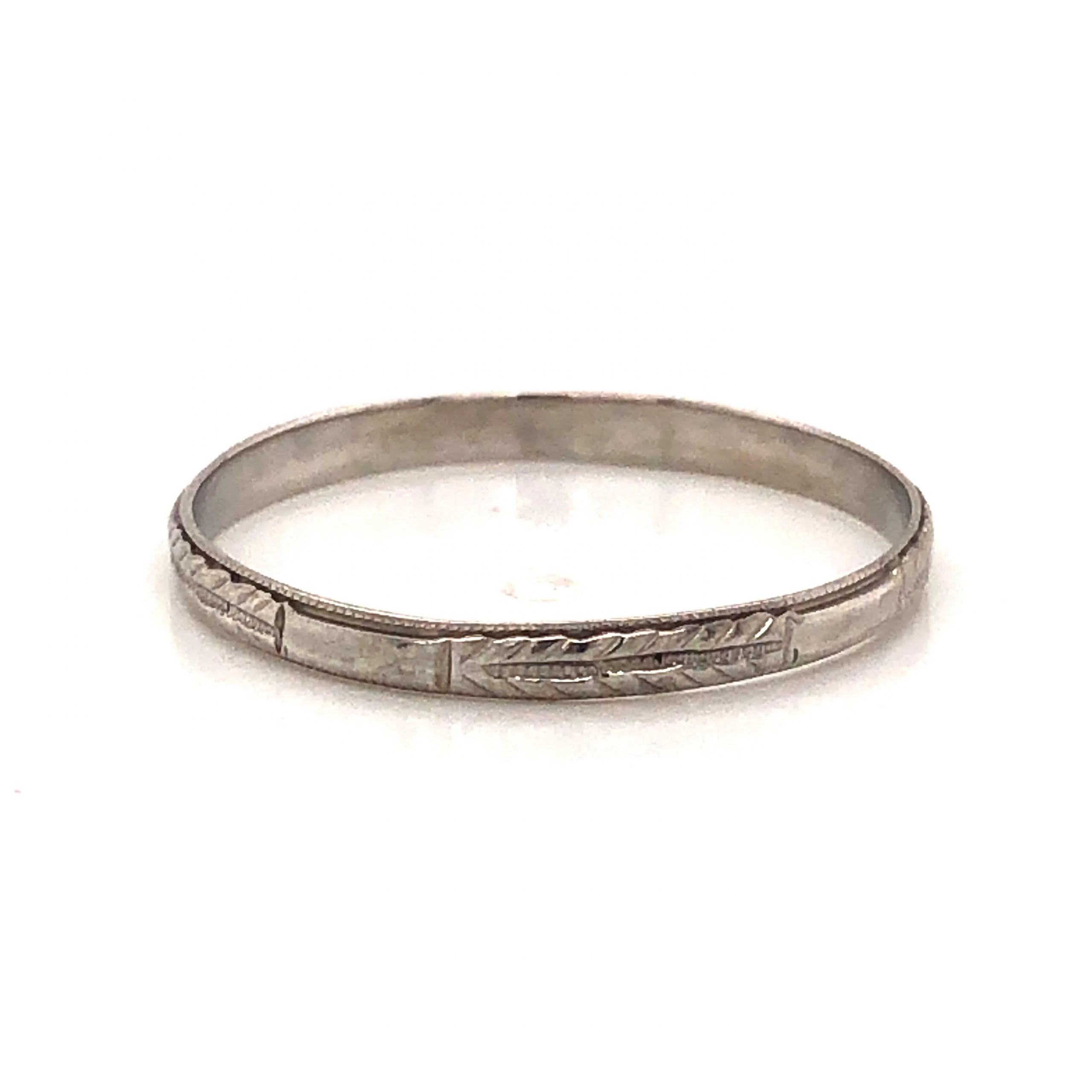Thin Engraved Art Deco Wedding Band in 18k White Gold - Image 2