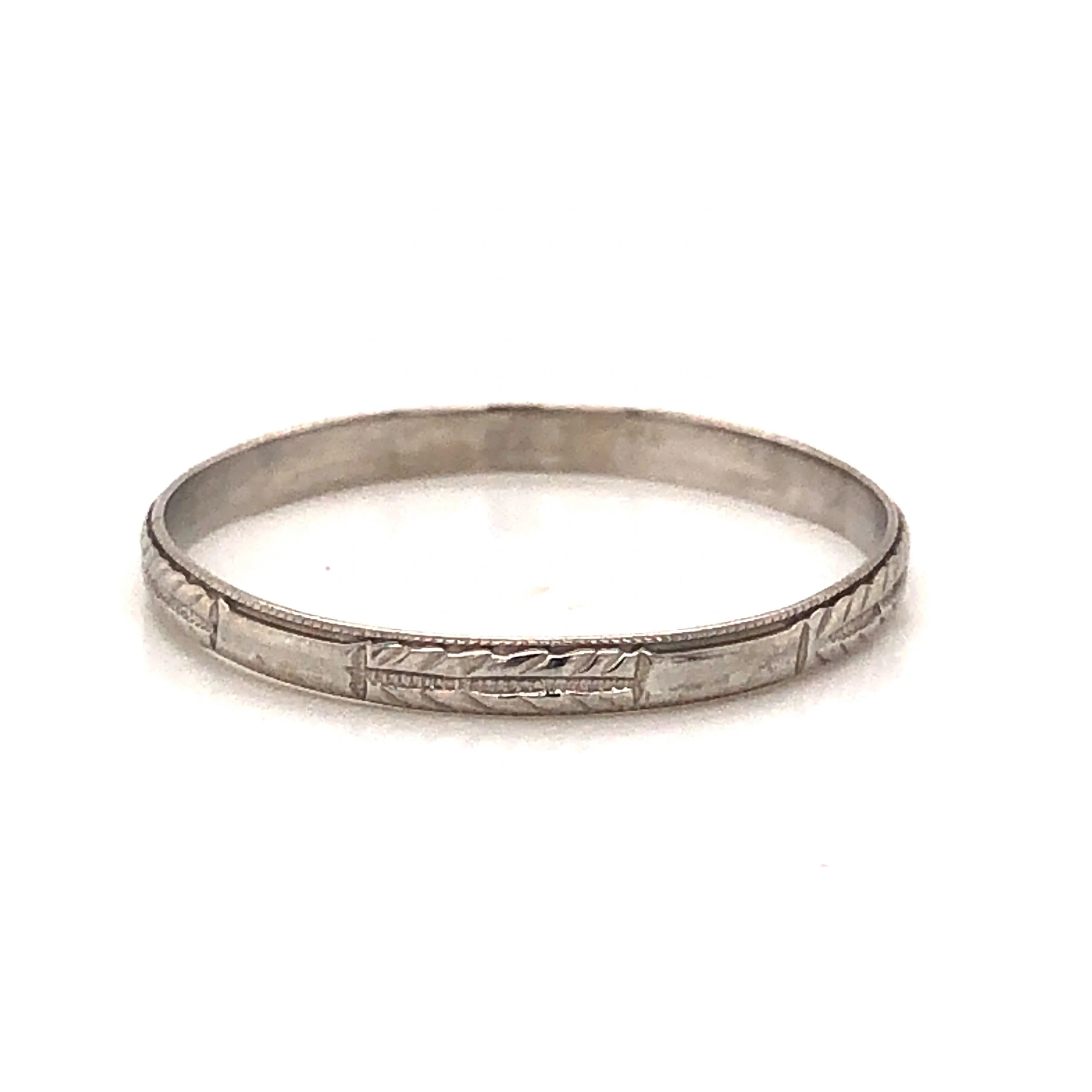 Thin Engraved Art Deco Wedding Band in 18k White Gold - Image 3
