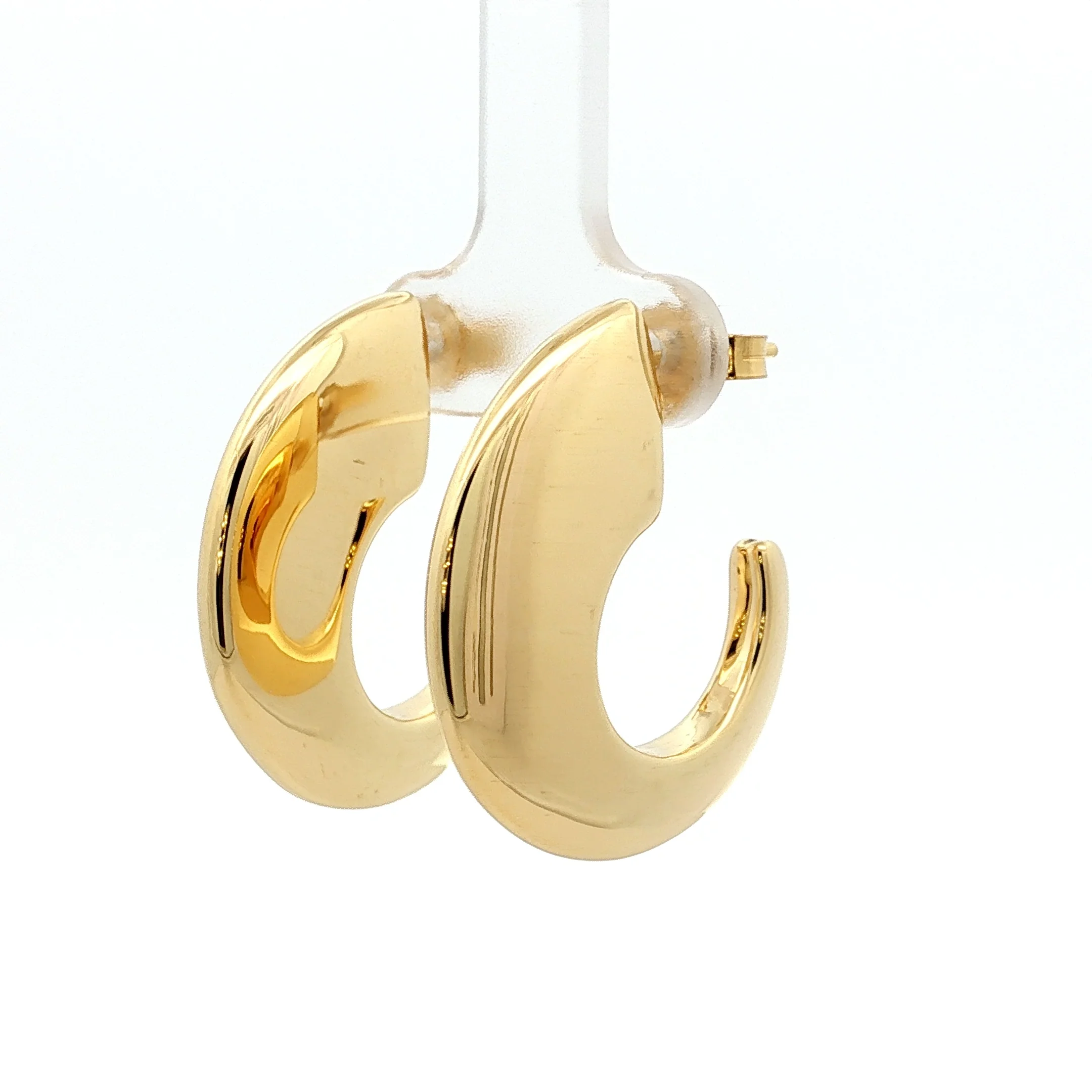 Thin Half Moon Hoop Earrings in 14k Yellow Gold - Image 2