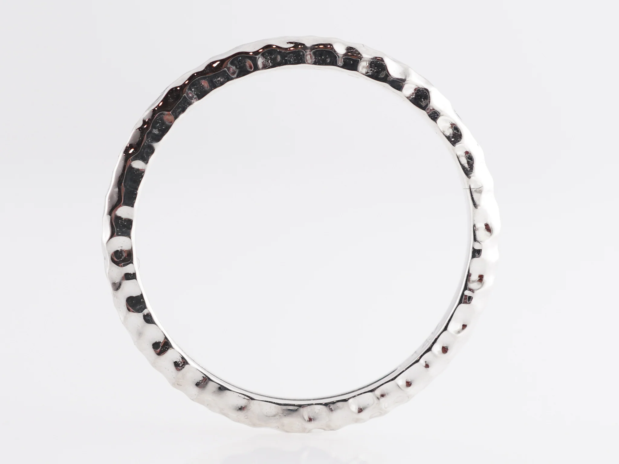 Thin Hammered Wedding Band in 14k White Gold - Image 3