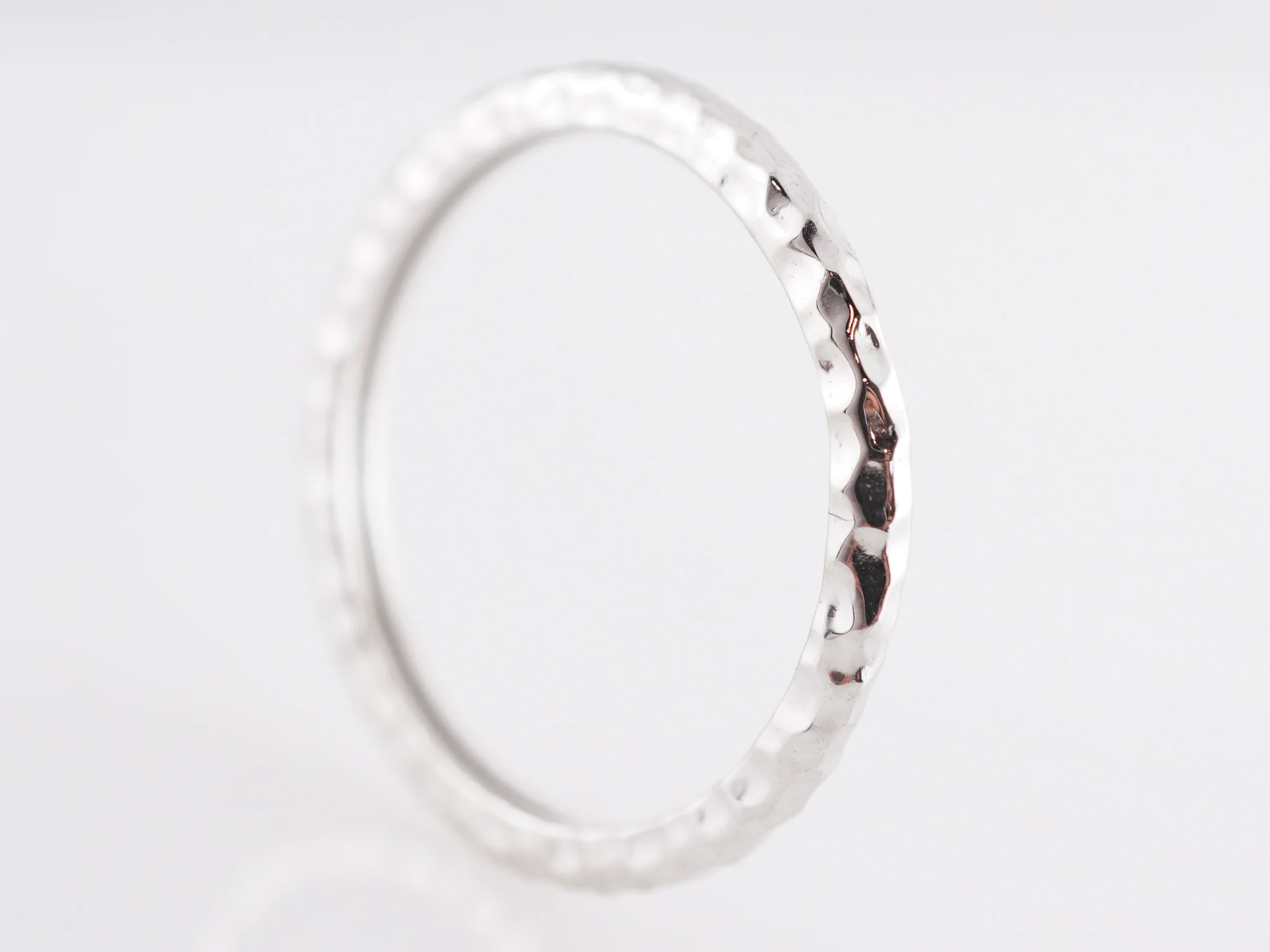 Thin Hammered Wedding Band in 14k White Gold - Image 4