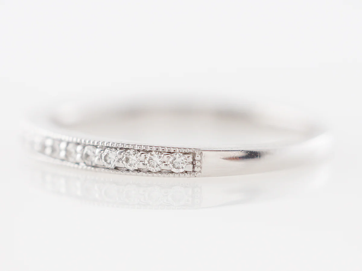 Thin Milgrain Diamond Wedding Band in 14k White Gold - Image 2
