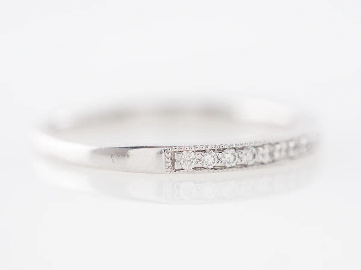 Thin Milgrain Diamond Wedding Band in 14k White Gold - Image 3