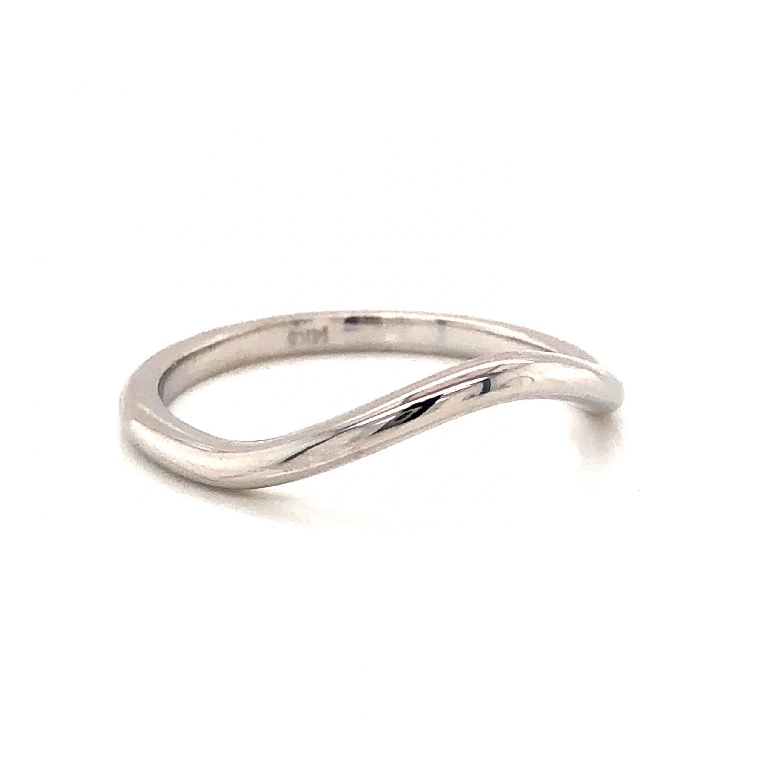 Thin Round Curved Wedding Band in 14k White Gold - Image 3