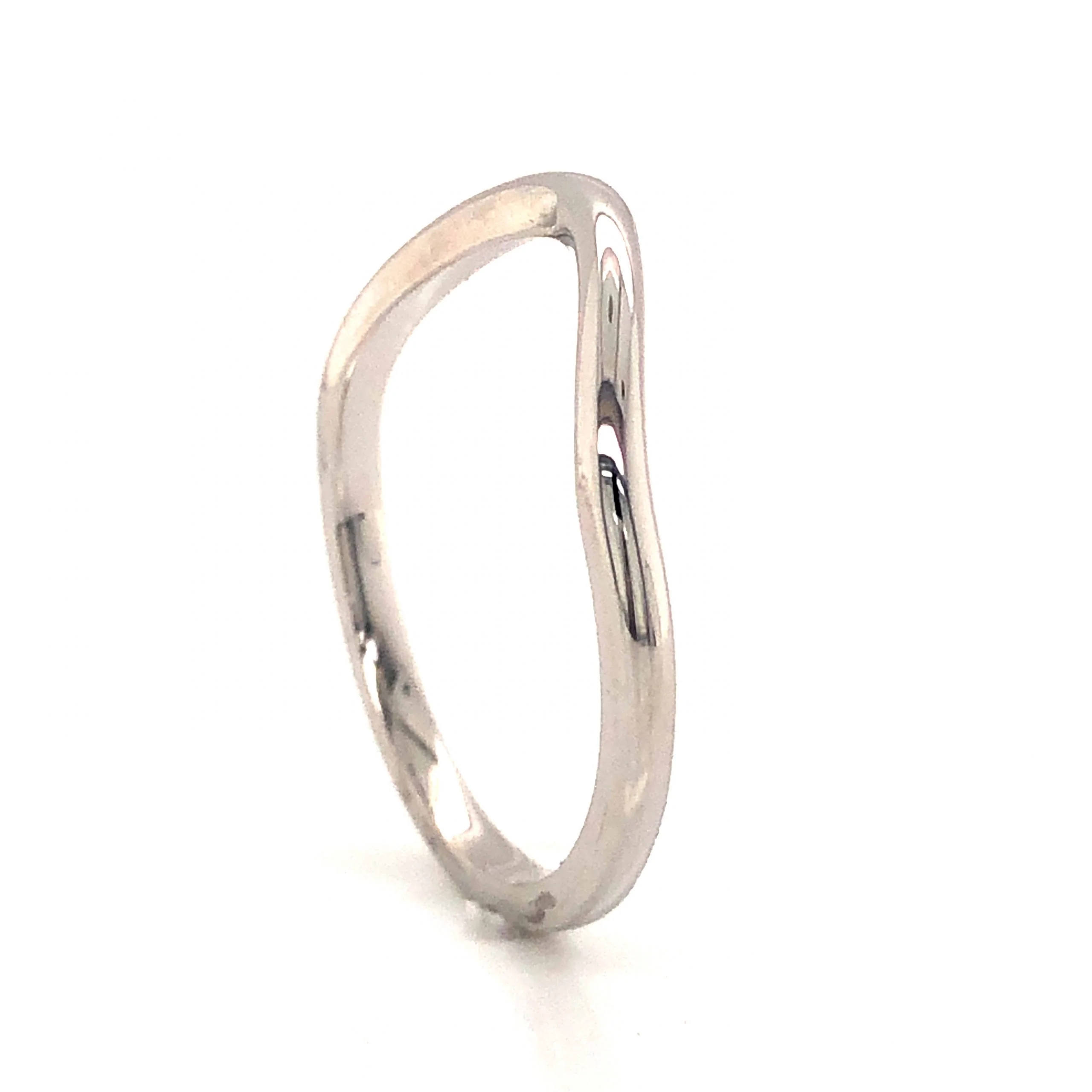 Thin Round Curved Wedding Band in 14k White Gold - Image 4