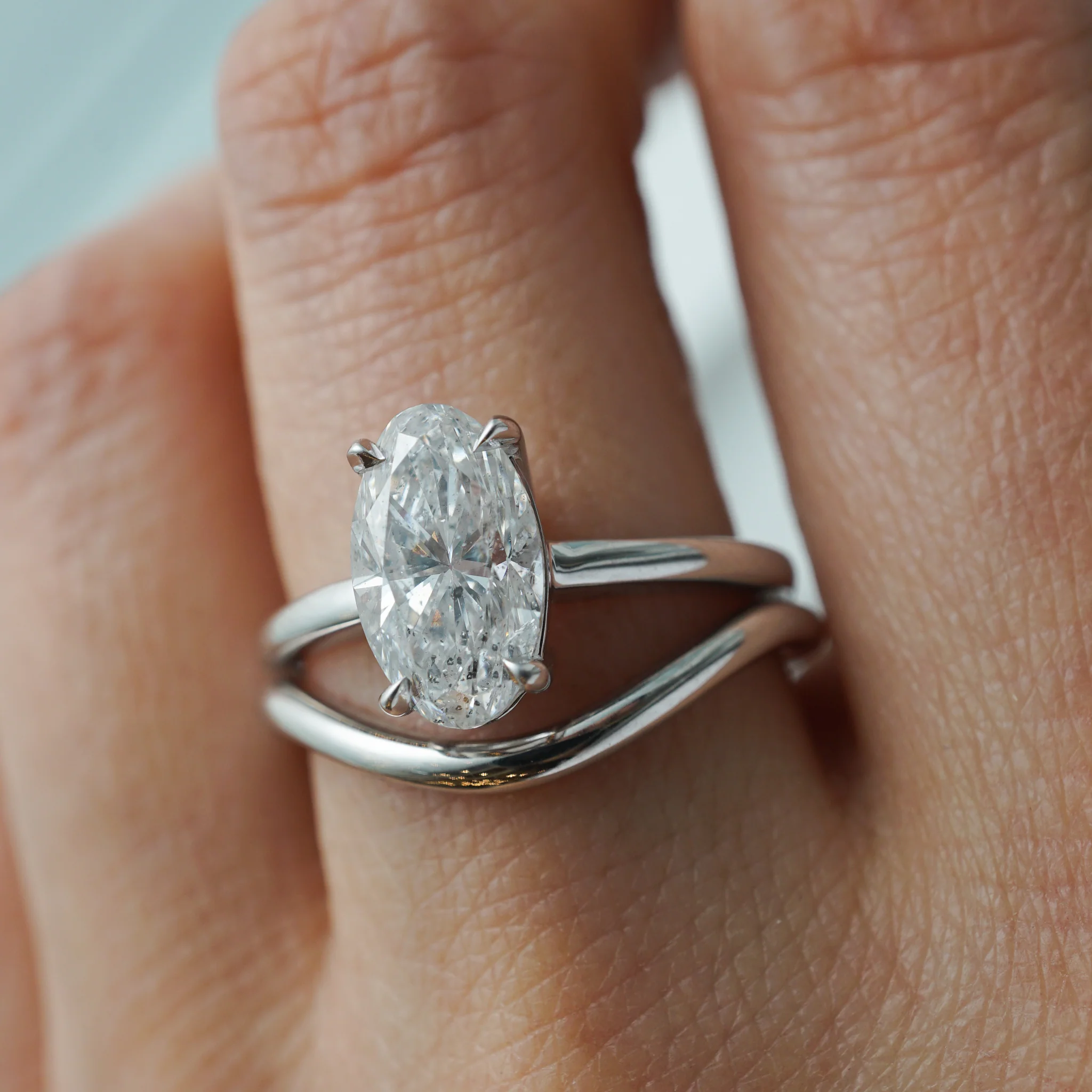 Thin Round Curved Wedding Band in 14k White Gold - Image 5