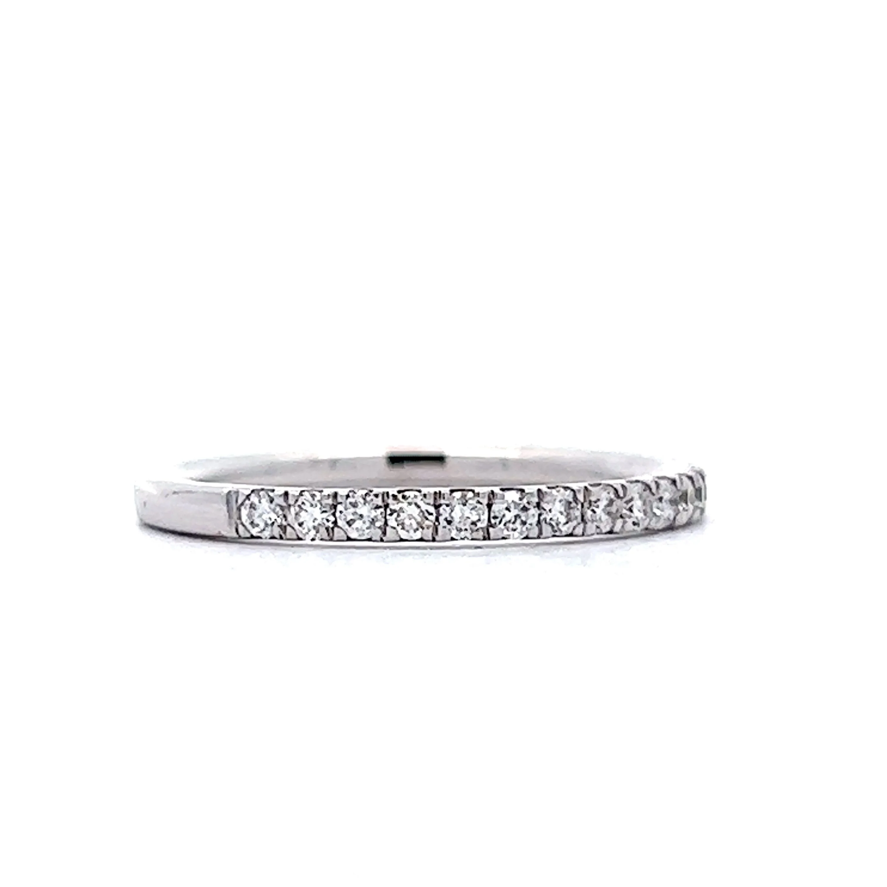 Thin Stacking Band w/ Diamonds in 14k White Gold - Image 2