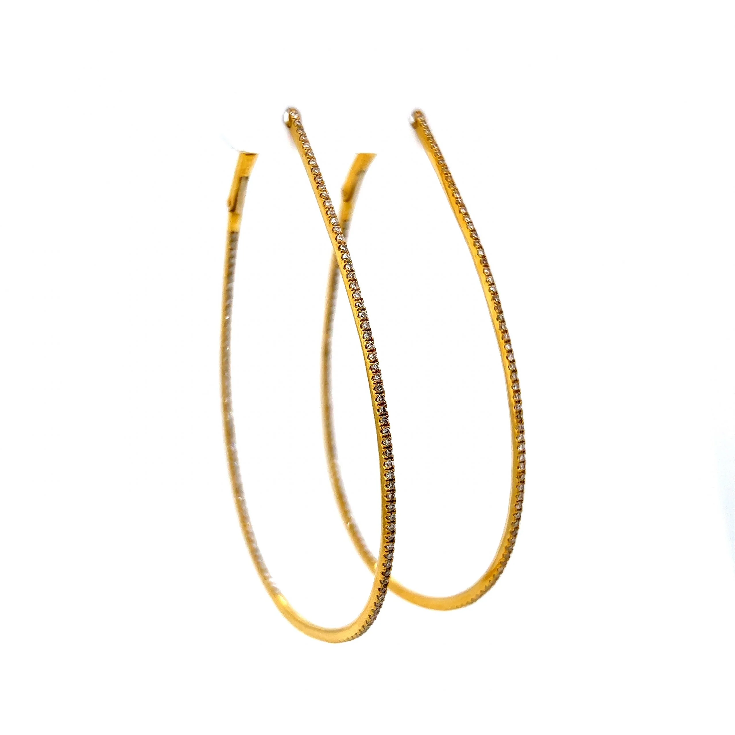 Thin Teardrop Diamond Hoop Earrings in 18k Yellow Gold - Image 3