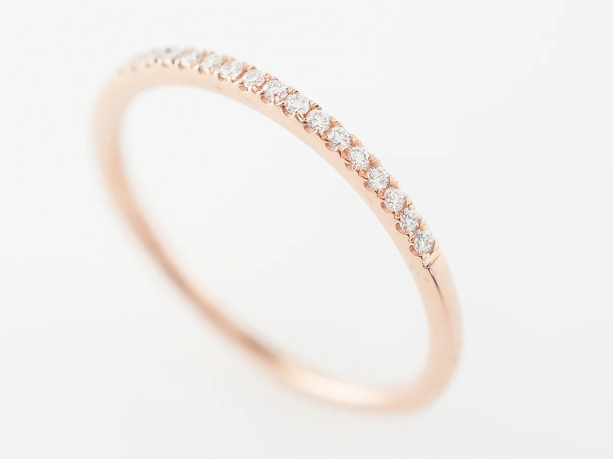 Thin Wedding Band w/ Diamonds in 18k Rose Gold - Image 5