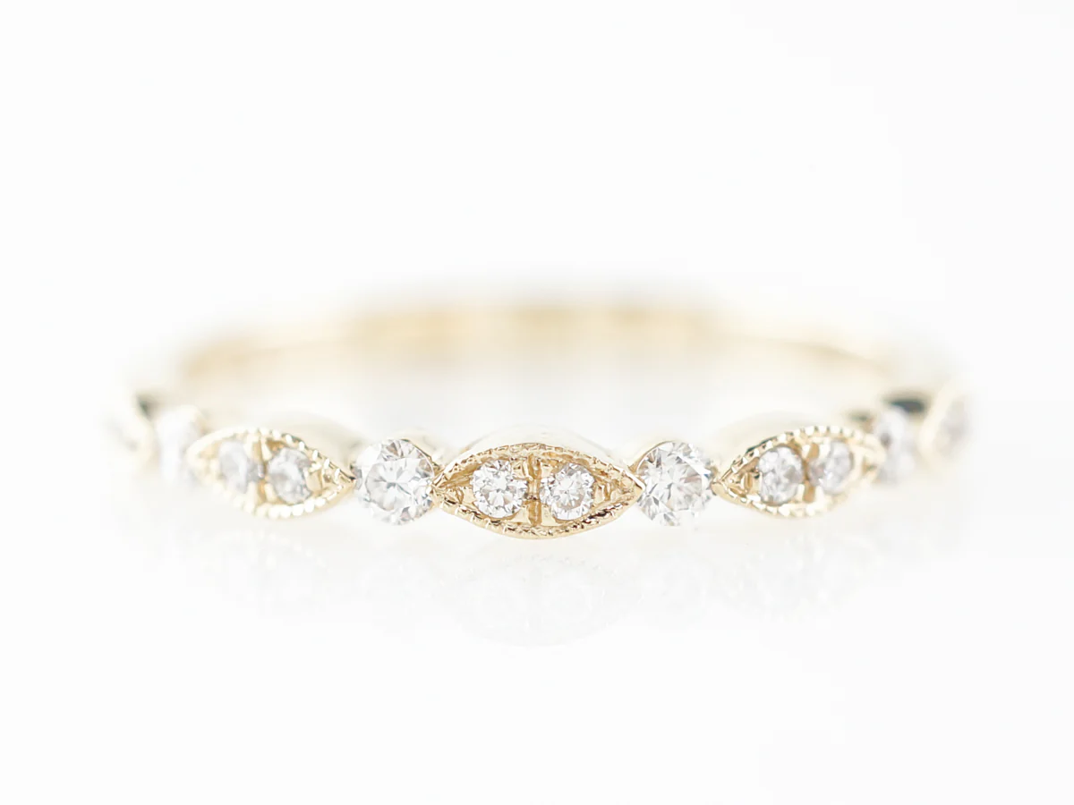 Thin Yellow Gold Diamond Wedding Band in 18k