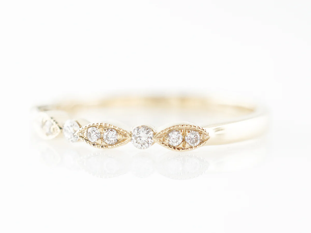 Thin Yellow Gold Diamond Wedding Band in 18k - Image 2