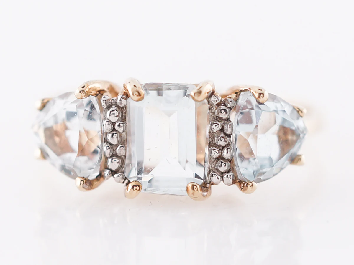 Three Stone Aquamarine Cocktail Ring in Yellow Gold