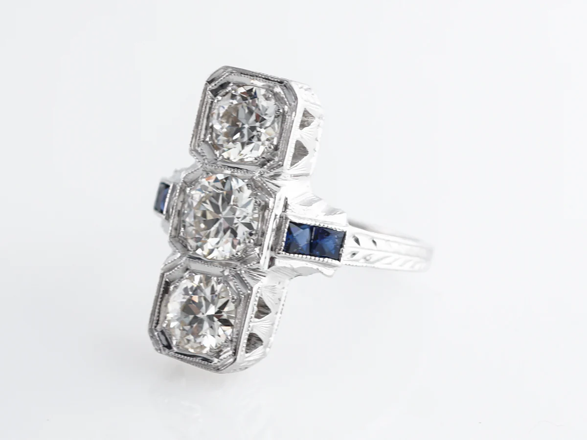 Three Stone Art Deco Diamond Ring in 20k White Gold - Image 2