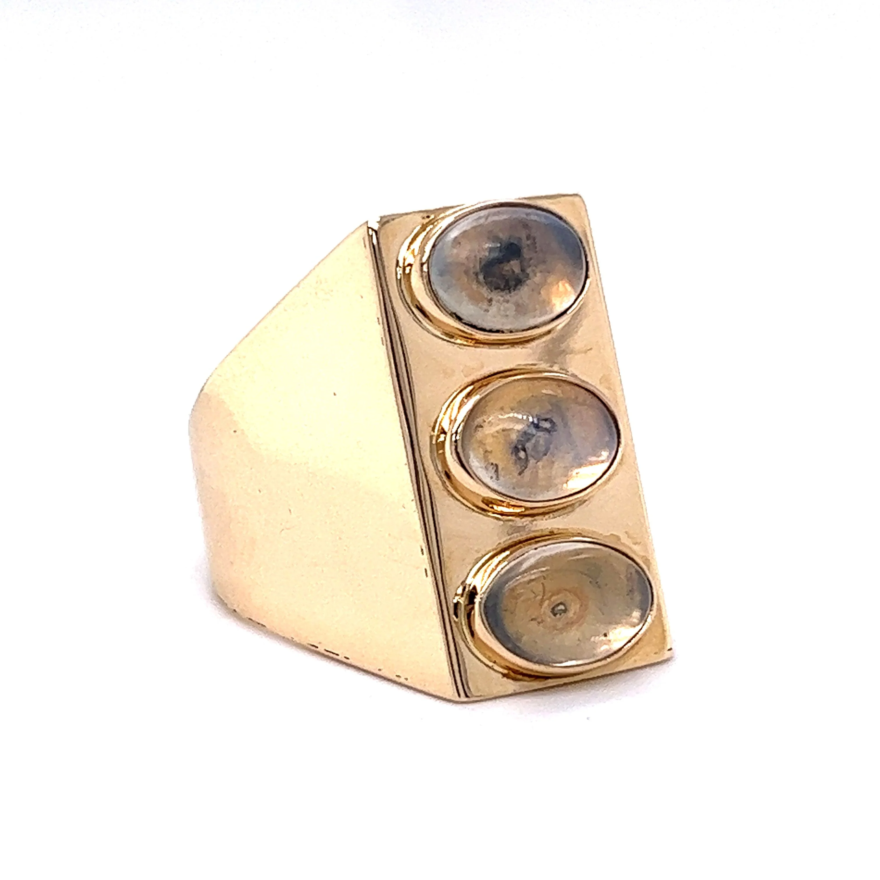 Three Stone Bezel Set Moonstone Cocktail Ring in 14k Yellow Gold - Image 3