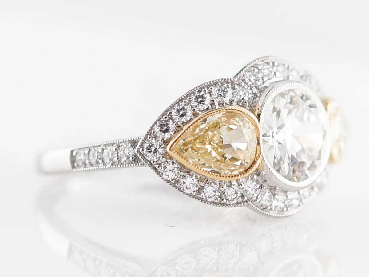 Three Stone Diamond Halo Engagement Ring in Platinum - Image 3