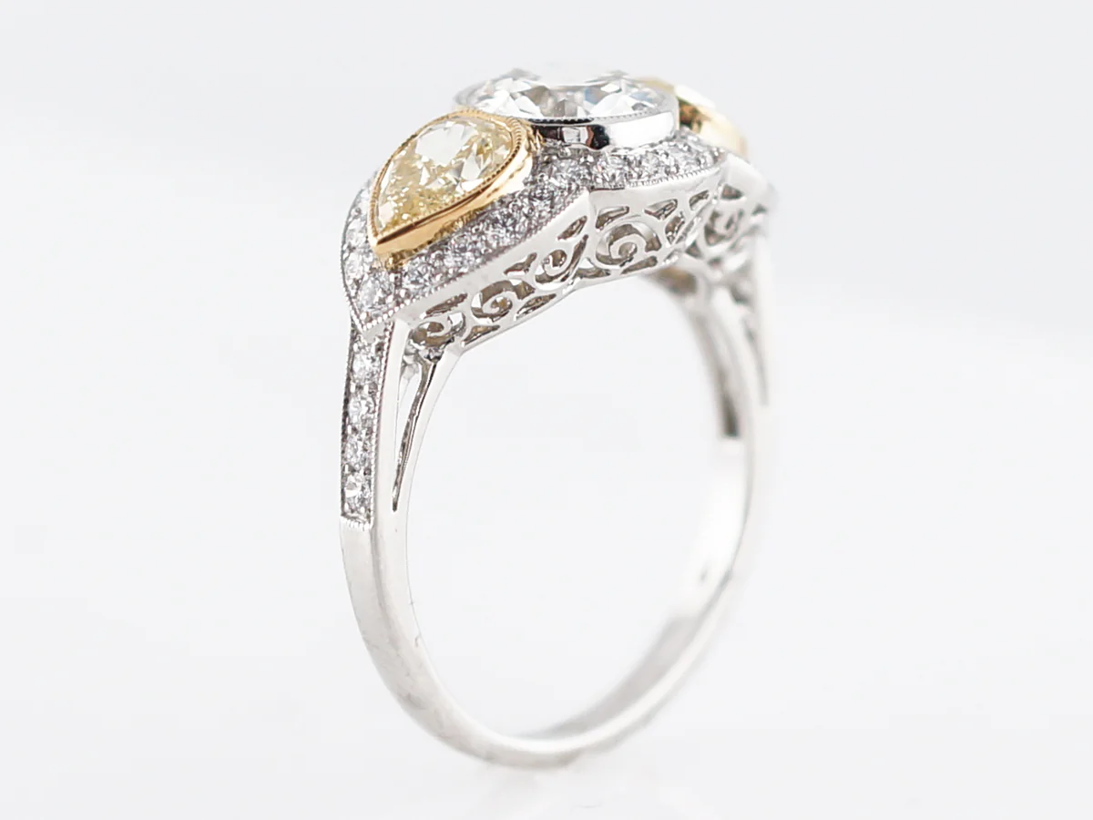 Three Stone Diamond Halo Engagement Ring in Platinum - Image 5