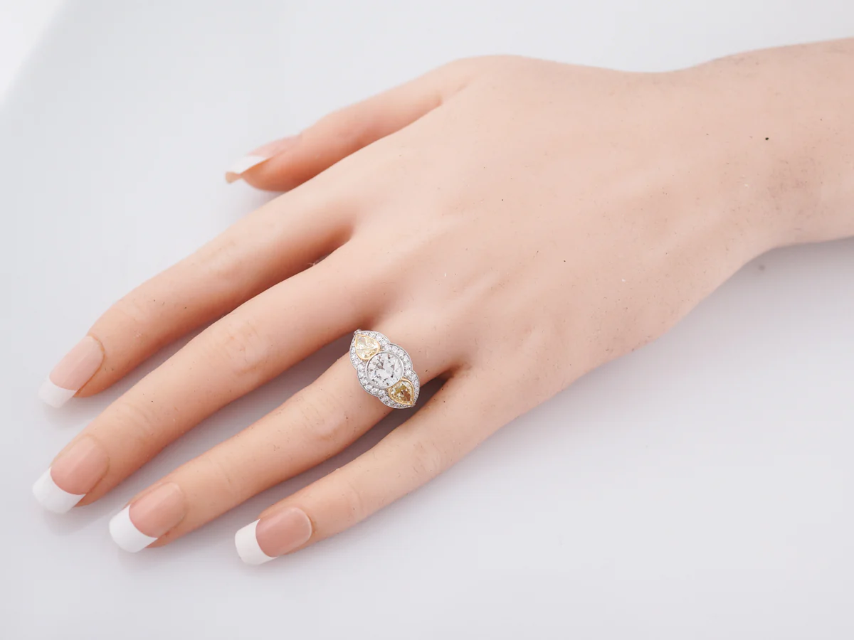 Three Stone Diamond Halo Engagement Ring in Platinum - Image 6