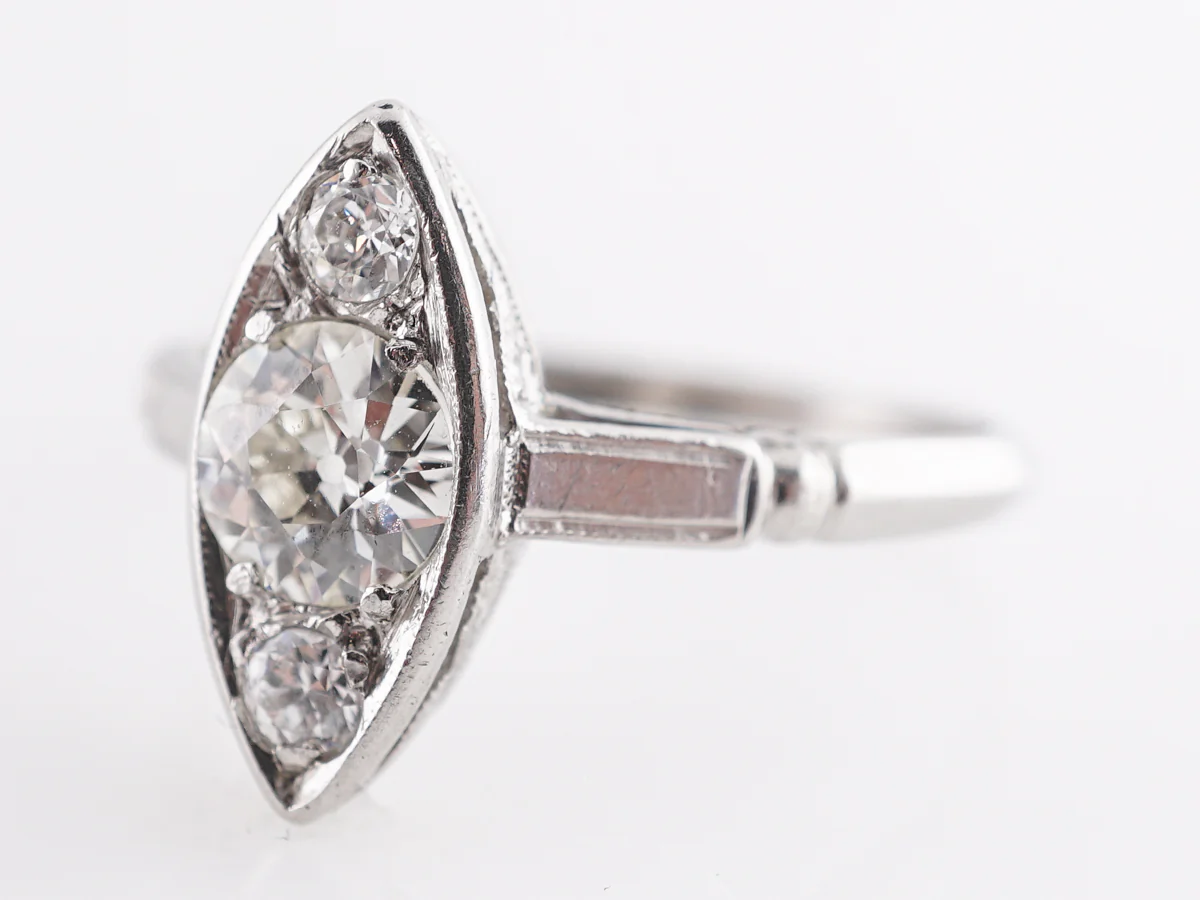 Three Stone Diamond Navette Ring in Platinum - Image 2