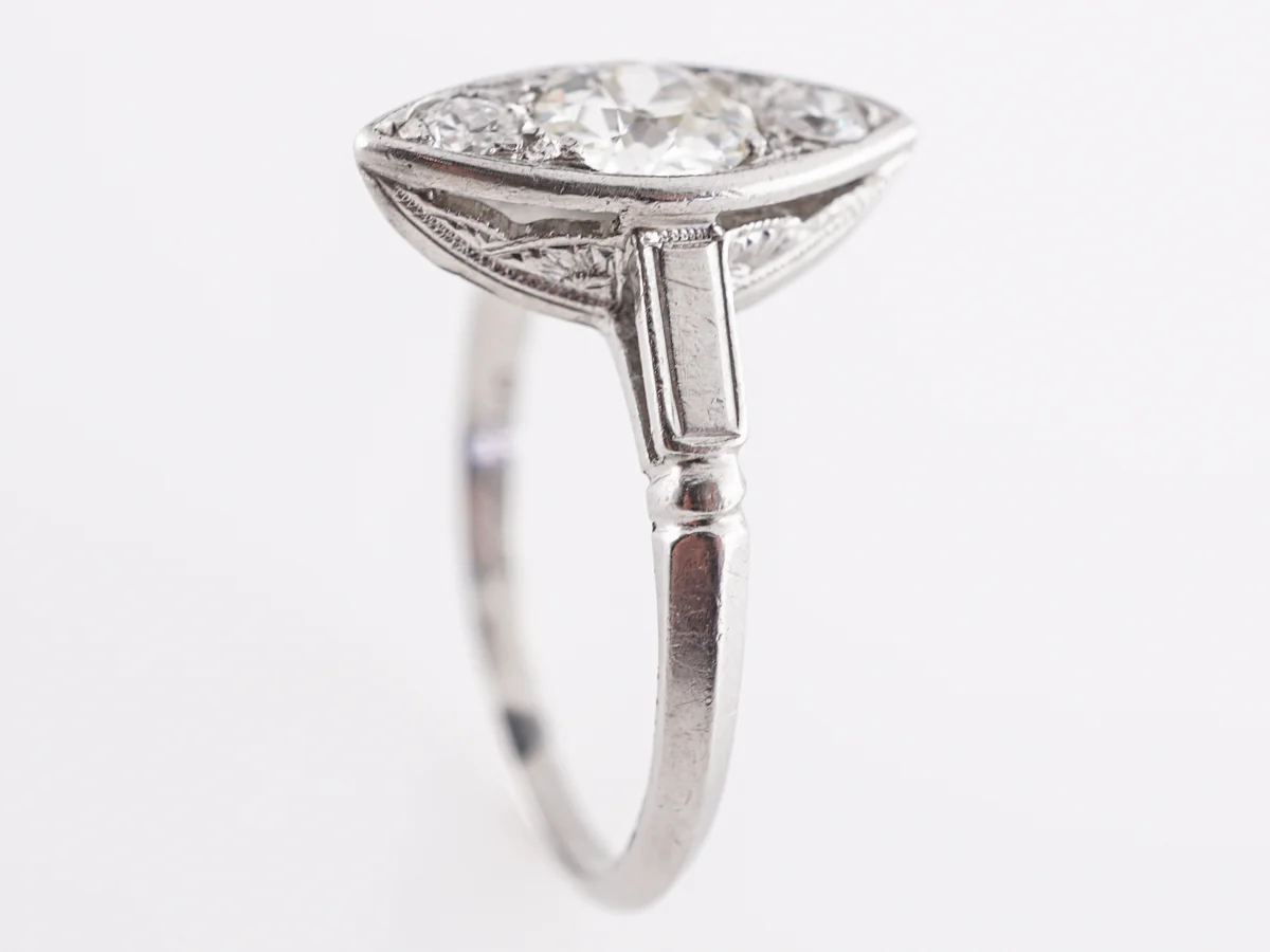 Three Stone Diamond Navette Ring in Platinum - Image 4