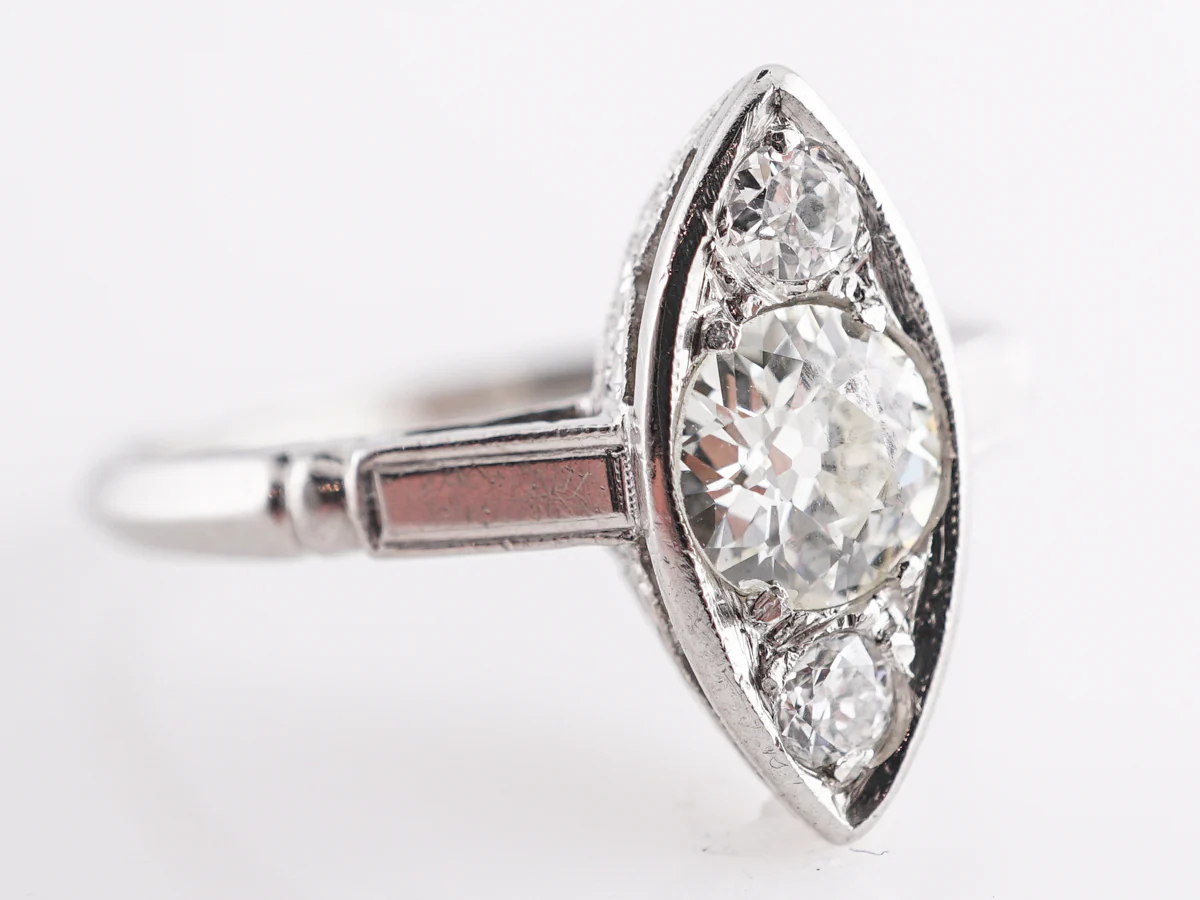 Three Stone Diamond Navette Ring in Platinum - Image 5