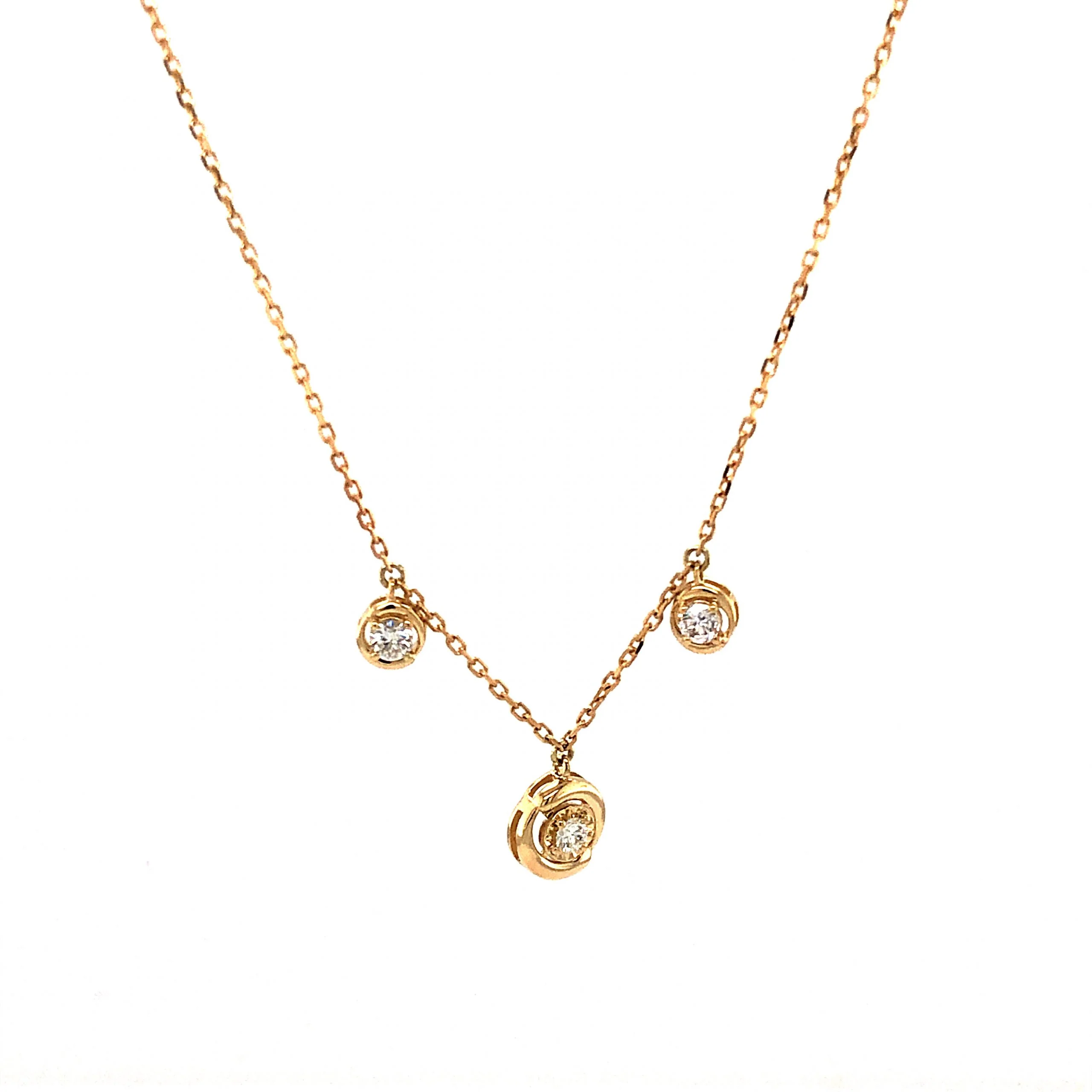 Three Stone Diamond Pendant Necklace in 14k Yellow Gold - Image 2