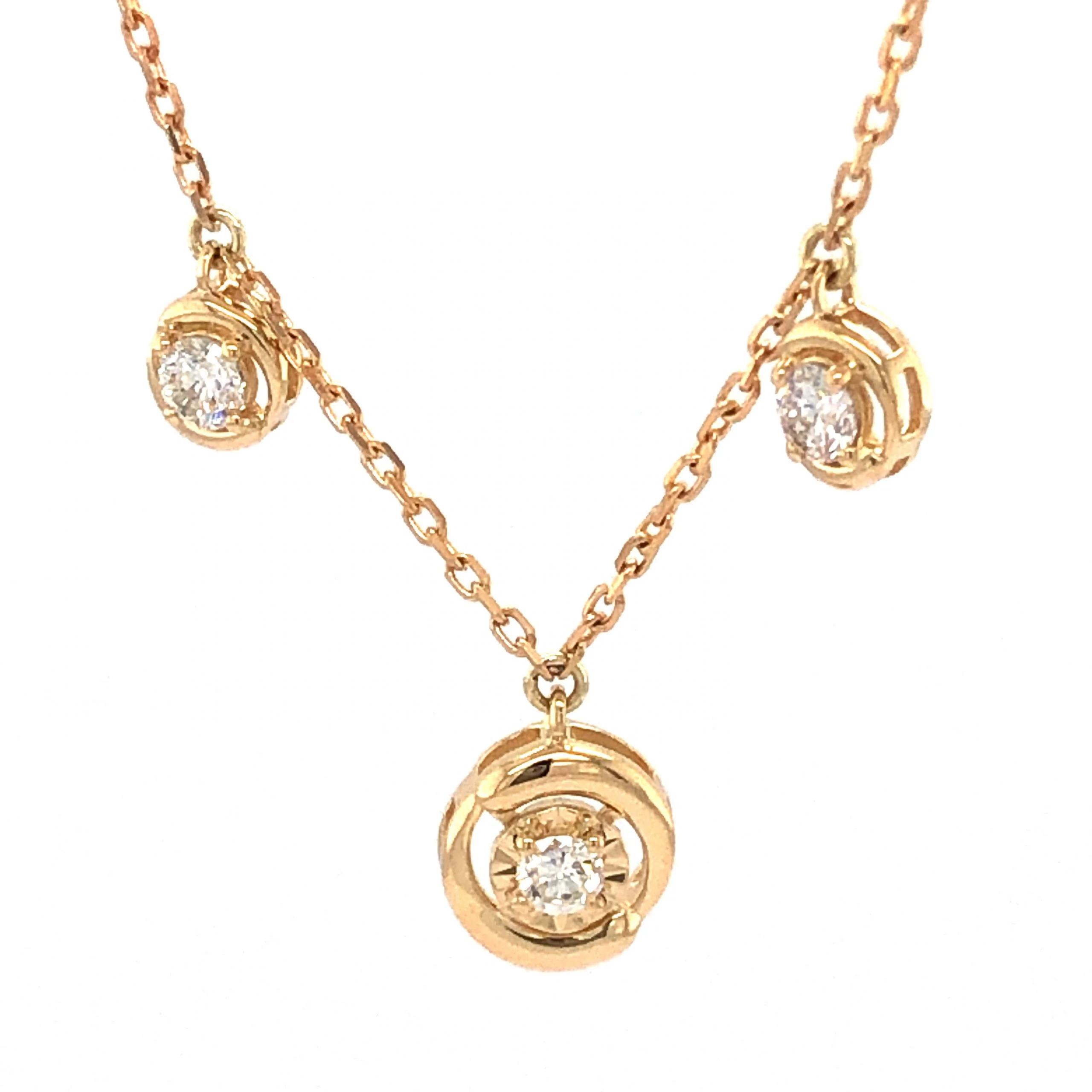 Three Stone Diamond Pendant Necklace in 14k Yellow Gold - Image 3