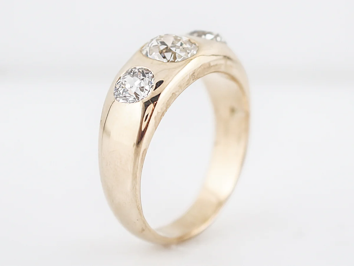 Three Stone Diamond Victorian Engagement Ring in 14k - Image 4