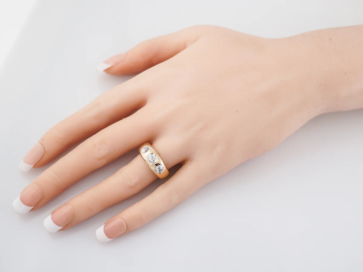 Three Stone Diamond Victorian Engagement Ring in 14k - Image 6