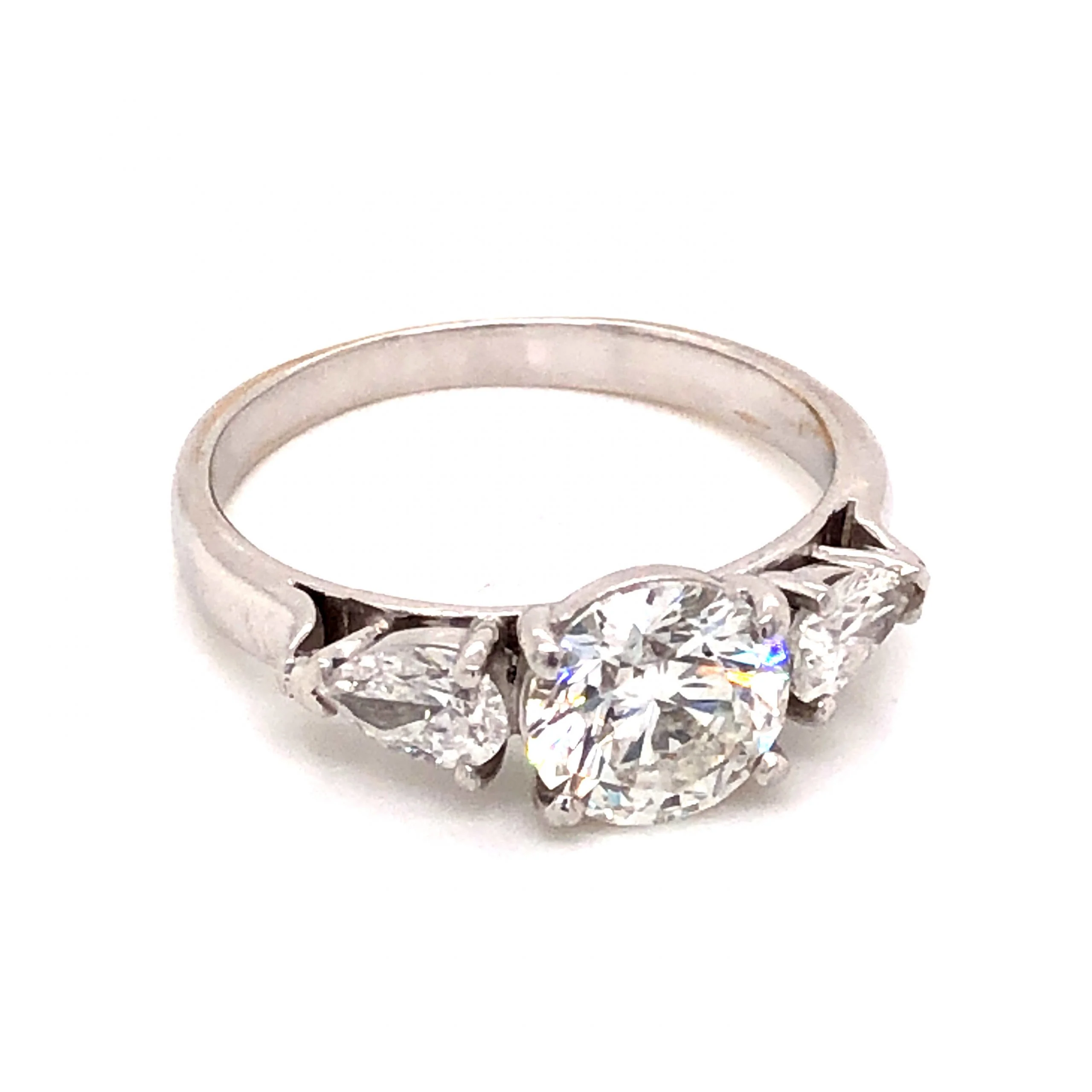 Three Stone Diamond Engagement Ring with Pear Diamond Accents - Image 4