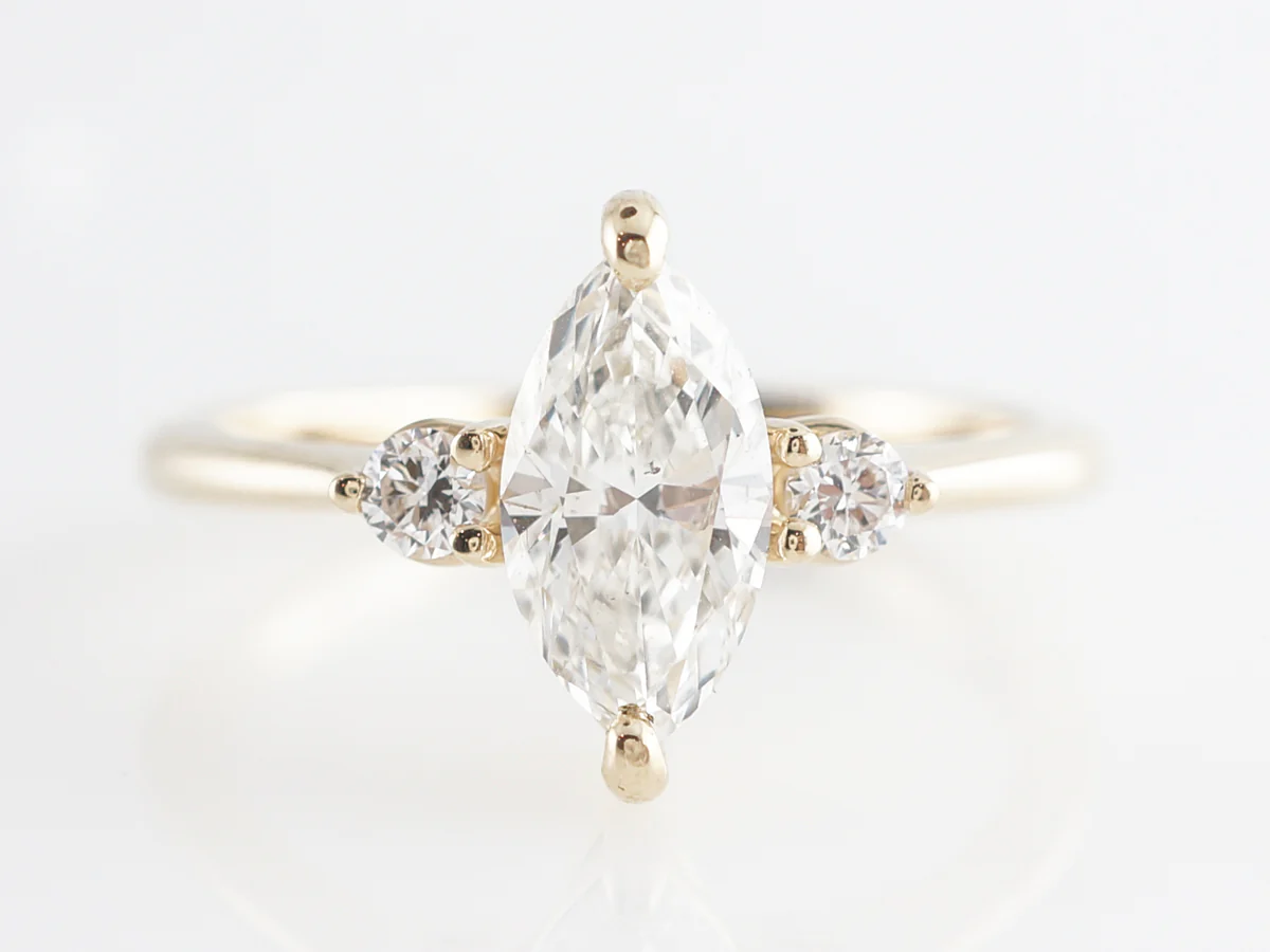 Three Stone Marquise Diamond Engagement Ring in 14K