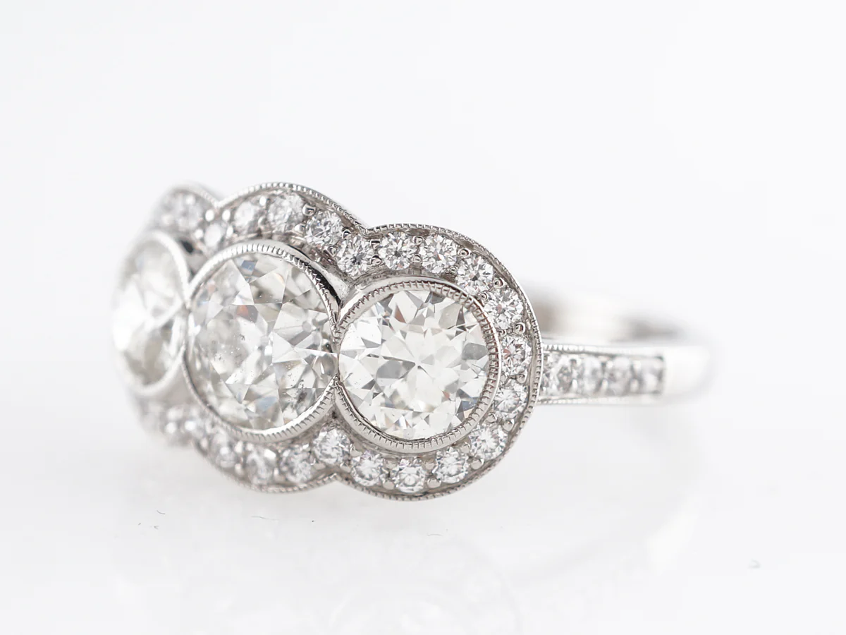 Three Stone Old European Cut Diamond Ring in Platinum - Image 2