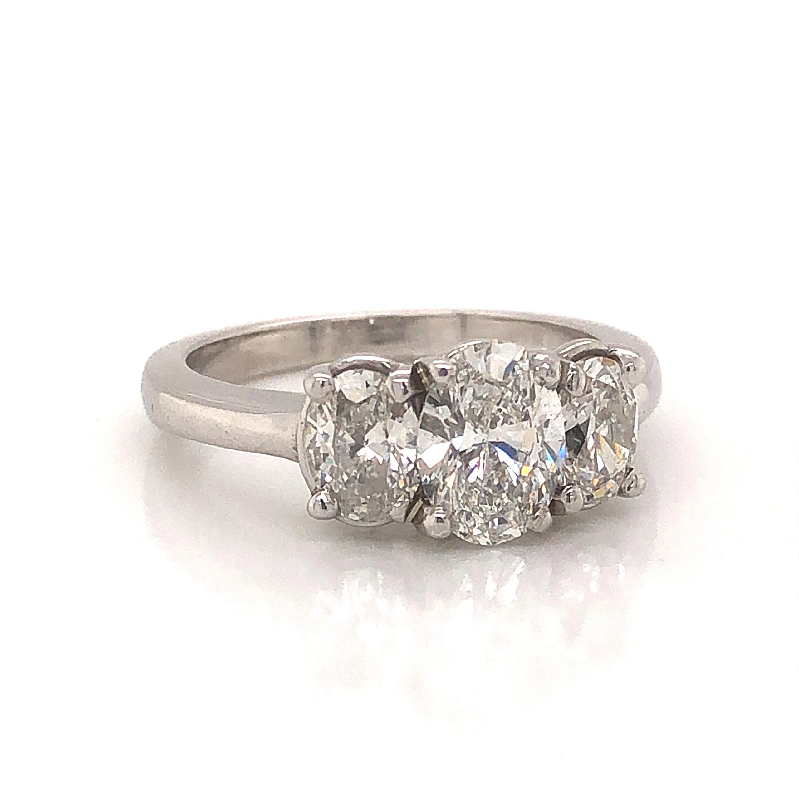 Three Stone Oval Cut Diamond Engagement Ring in 14k White Gold - Image 3