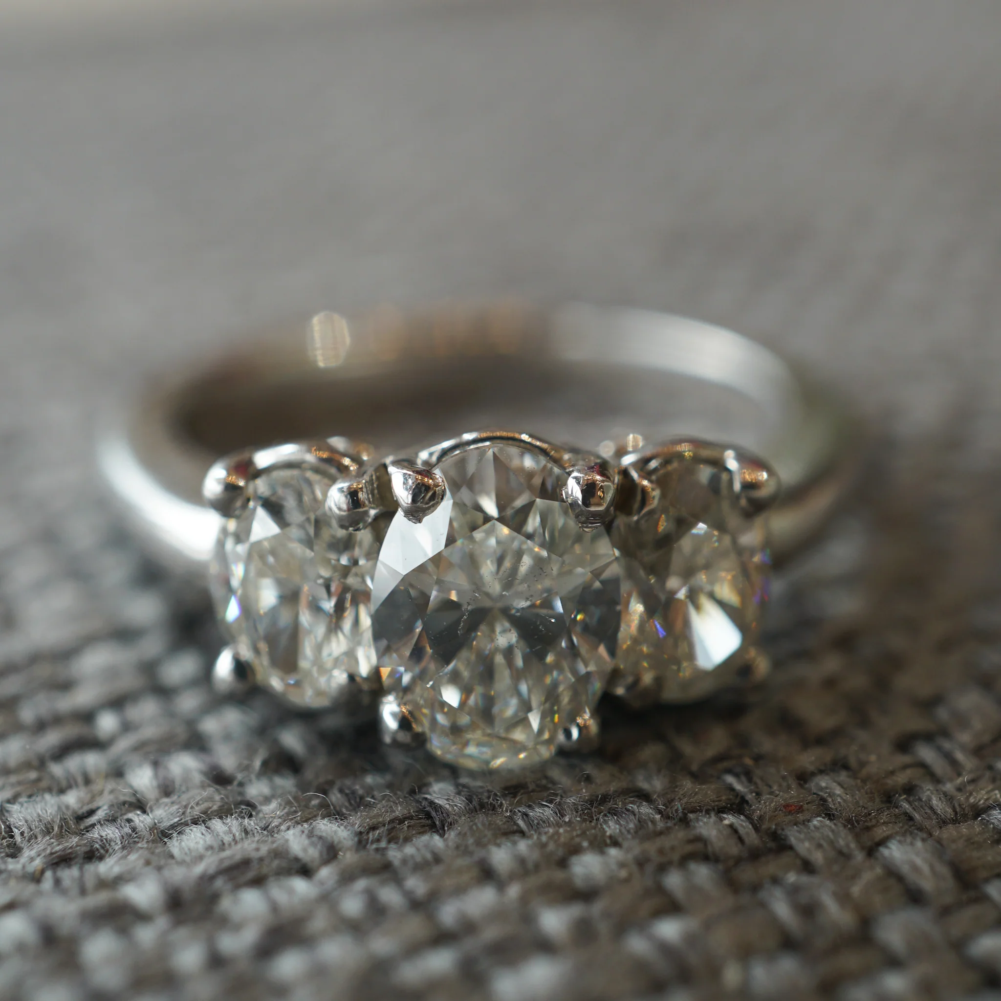 Three Stone Oval Cut Diamond Engagement Ring in 14k White Gold - Image 6