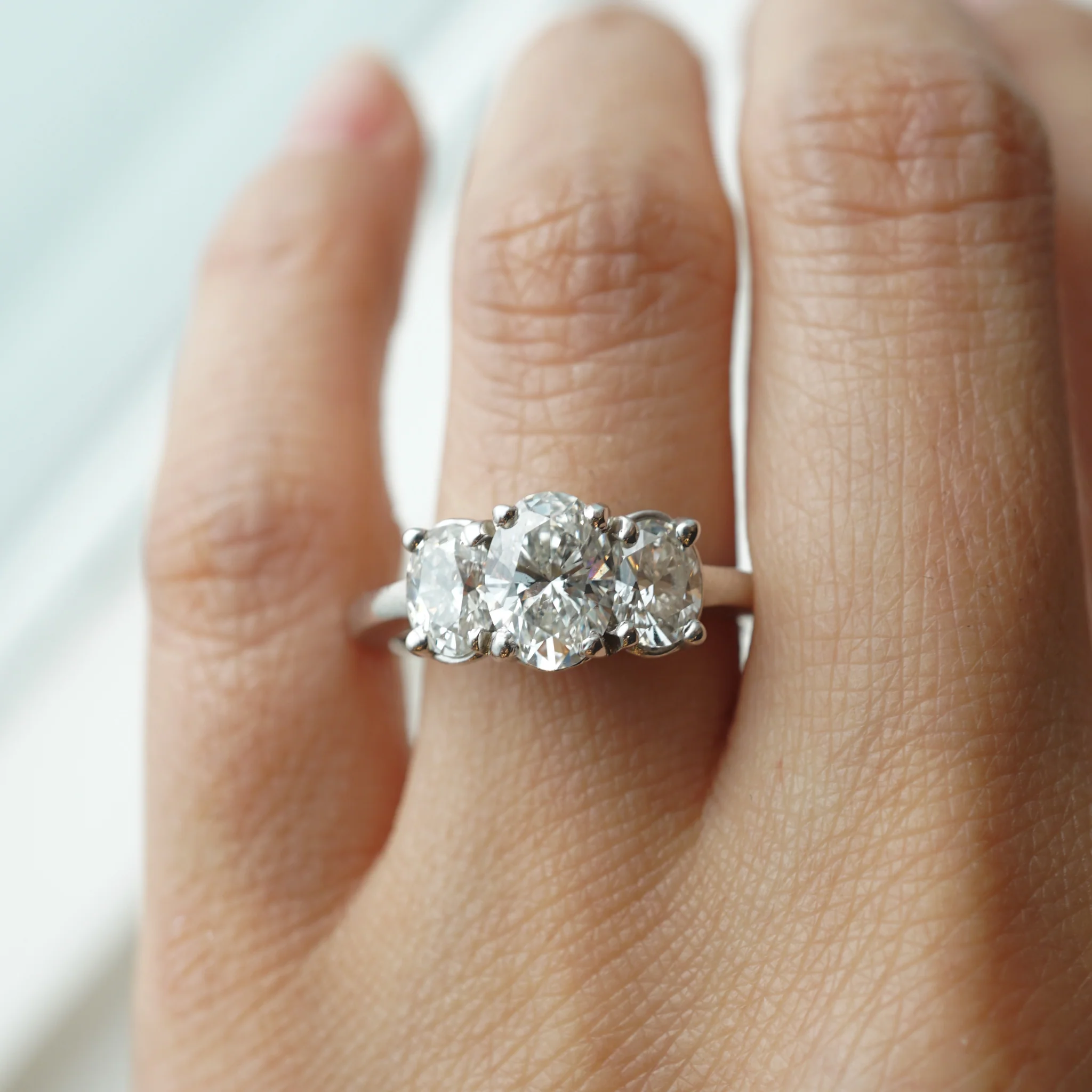 Three Stone Oval Cut Diamond Engagement Ring in 14k White Gold - Image 7