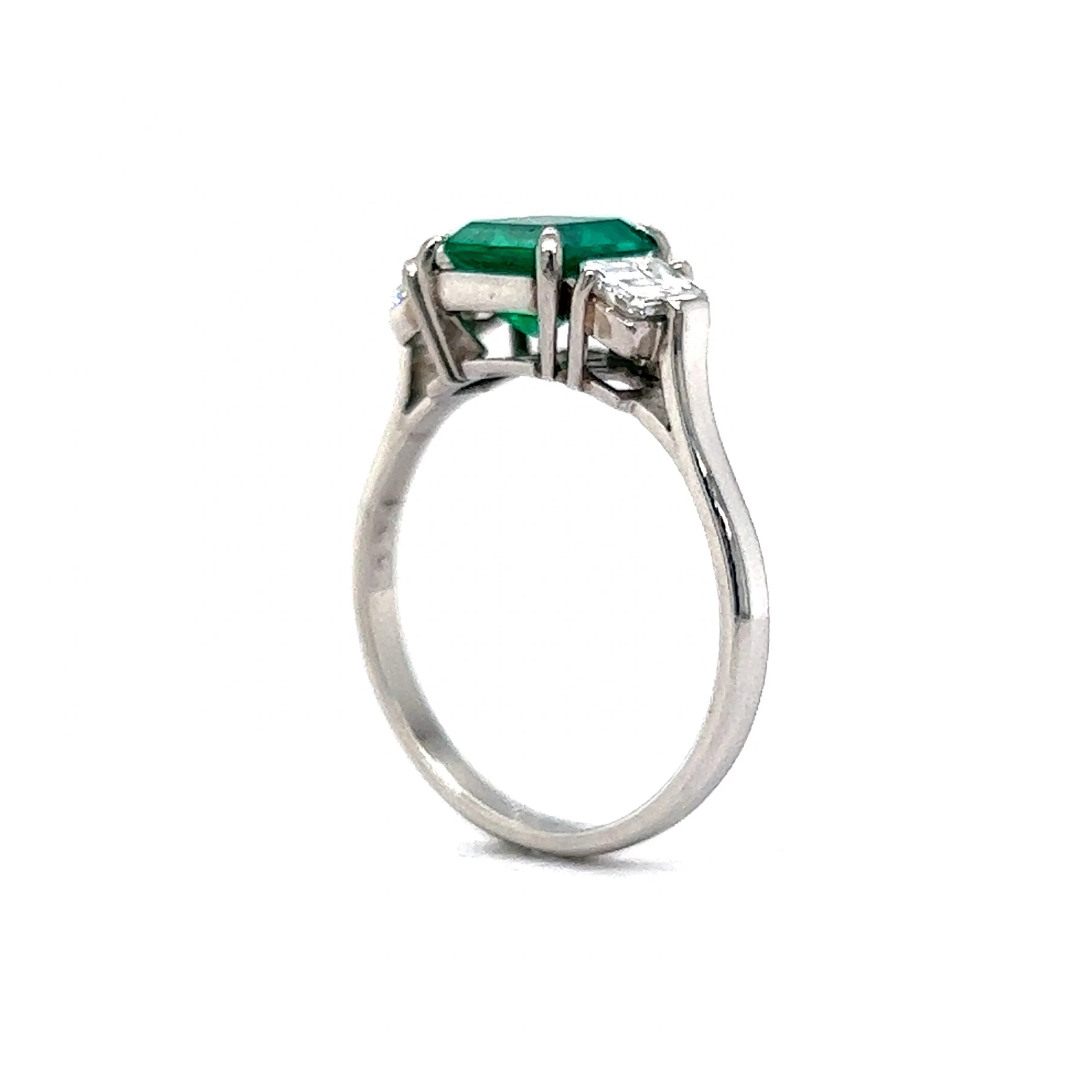 Three Stone 1.00 Square Cut Emerald & Diamond Ring in Platinum - Image 5