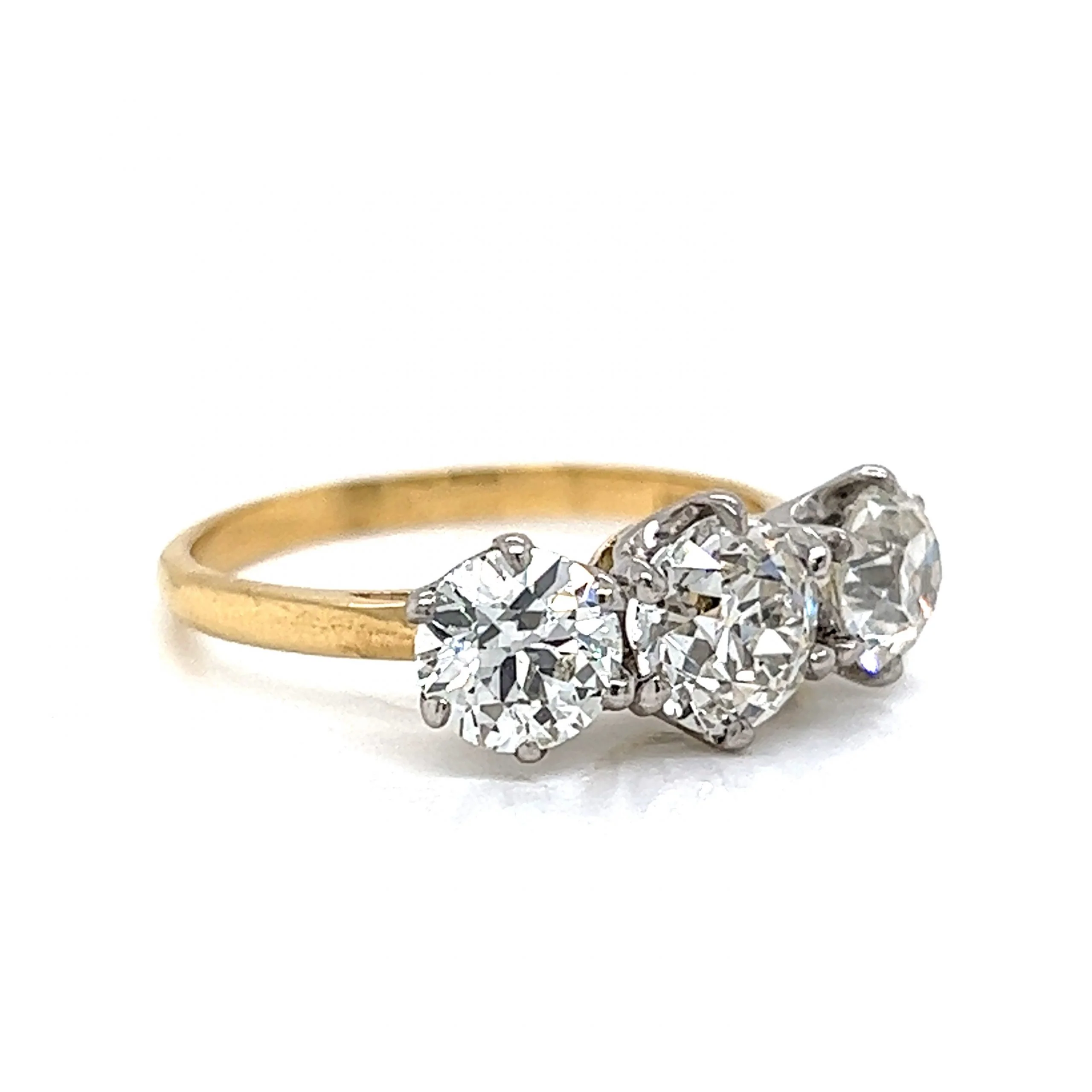 Three Stone Victorian Diamond Ring in 14k Gold & Platinum - Image 3