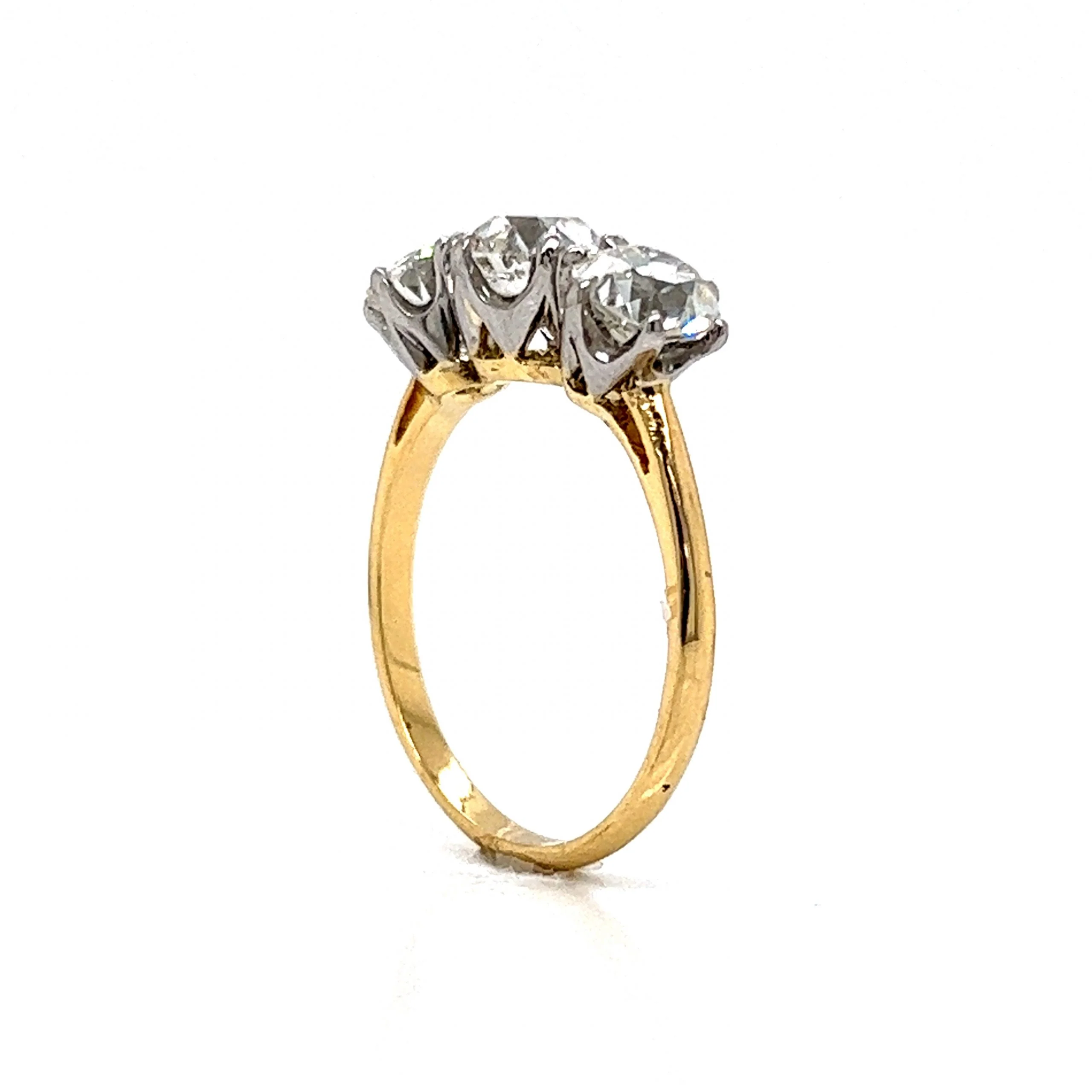 Three Stone Victorian Diamond Ring in 14k Gold & Platinum - Image 4