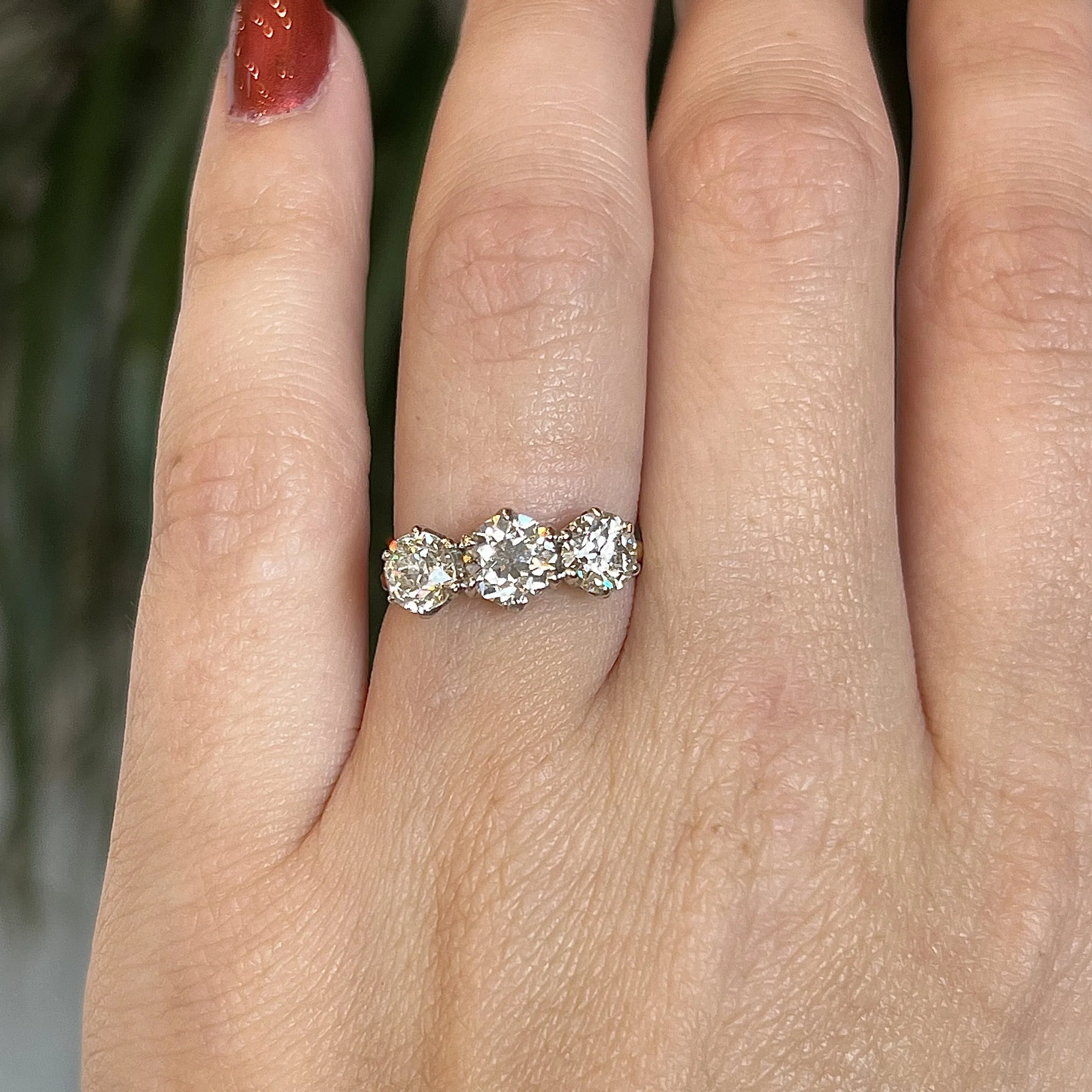 Three Stone Victorian Diamond Ring in 14k Gold & Platinum - Image 6