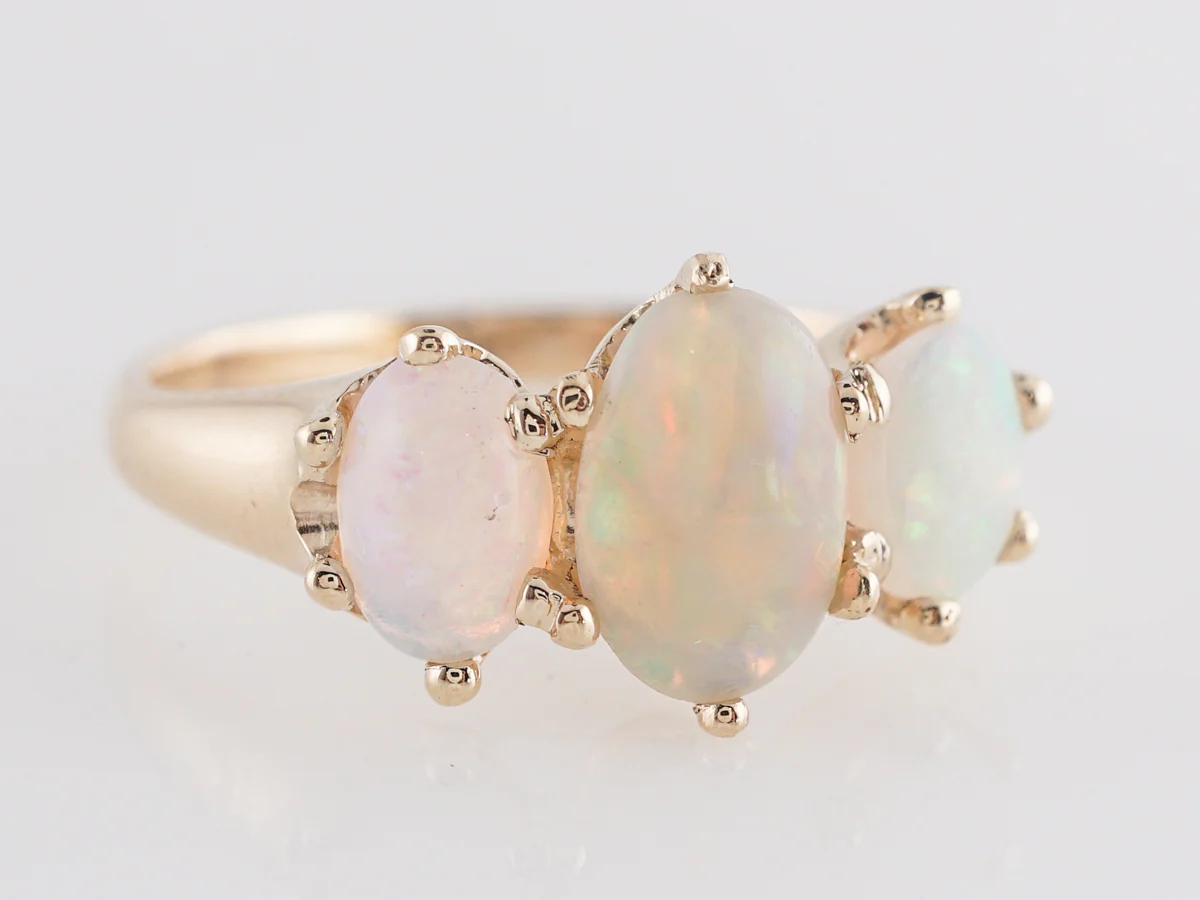 Three Stone Victorian Opal Ring in 14k Yellow Gold - Image 3